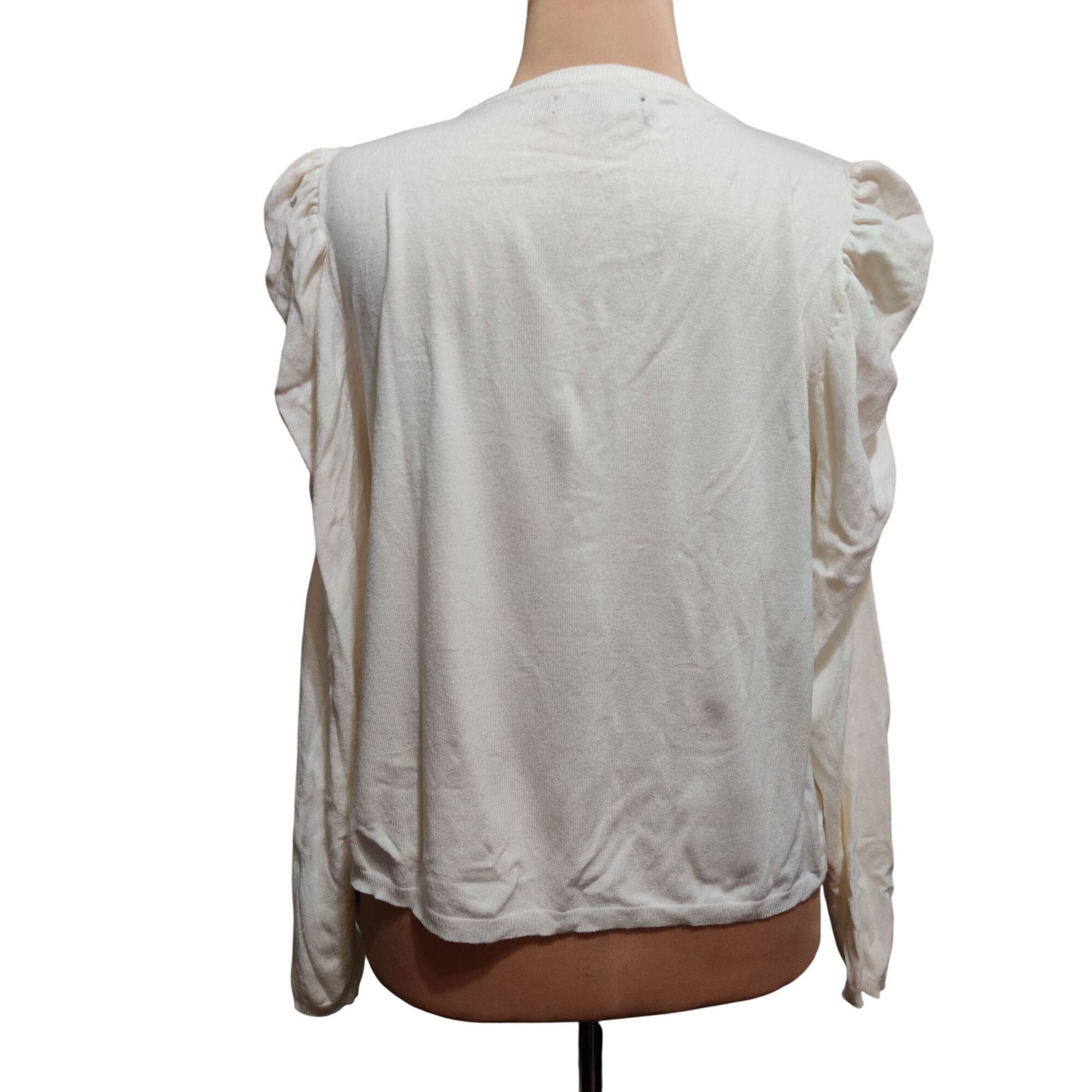 Other Joseph A L Womens Top Cream Long Sleeve Rhinestone Puff Shou Size L / US 10 / IT 46 - 5 Thumbnail
