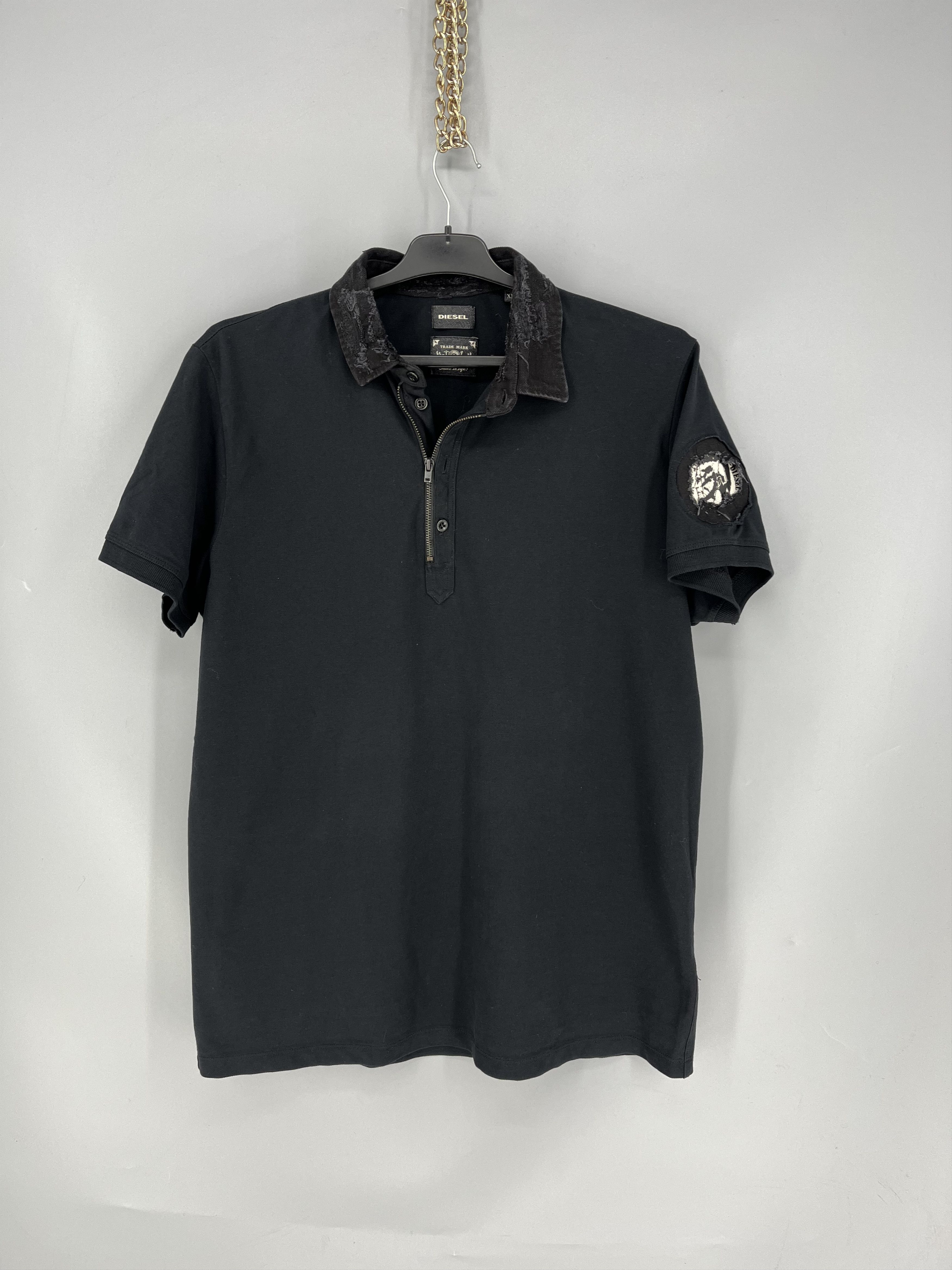 Diesel 1 / 6 Y2K 00s DIESEL Distressed Denim Color Zip Polo Size US XL / EU 56 / 4 - 1 Thumbnail