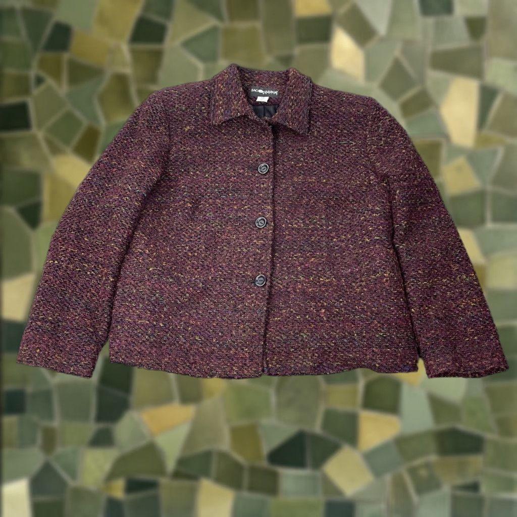 Vintage Sag Harbor Blazer Womens 12P Petite Jacket Burgundy Bouclé Lined Button Flecked Tweed Suit Style Professional Womens? Size XL / US 12-14 / IT 48-50 - 1 Thumbnail