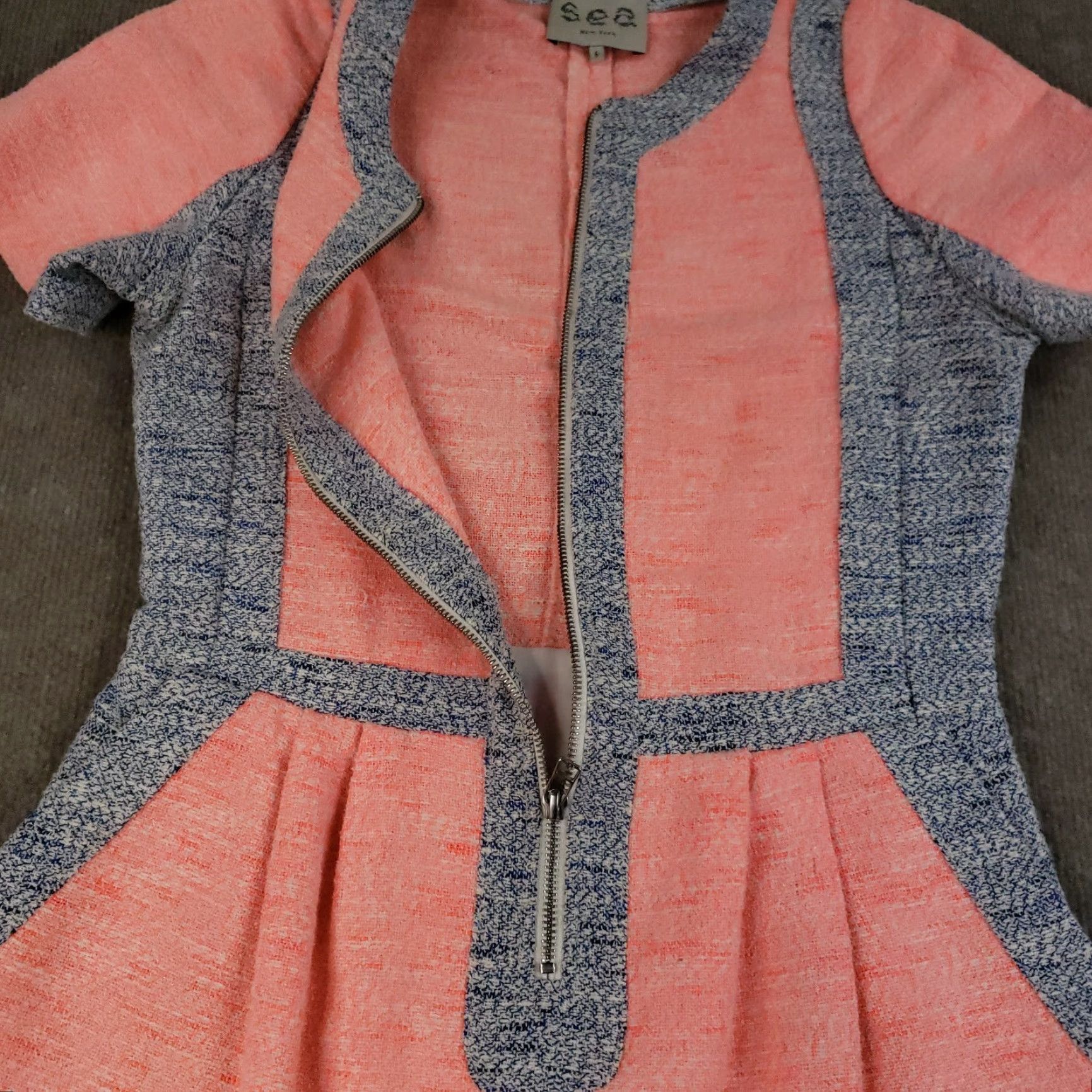 Boden Sea Dress New York Women Size 6 Orange Gray Shift Short Sleeve Front Zipper Size 28" / US 6 / IT 42 - 7 Thumbnail