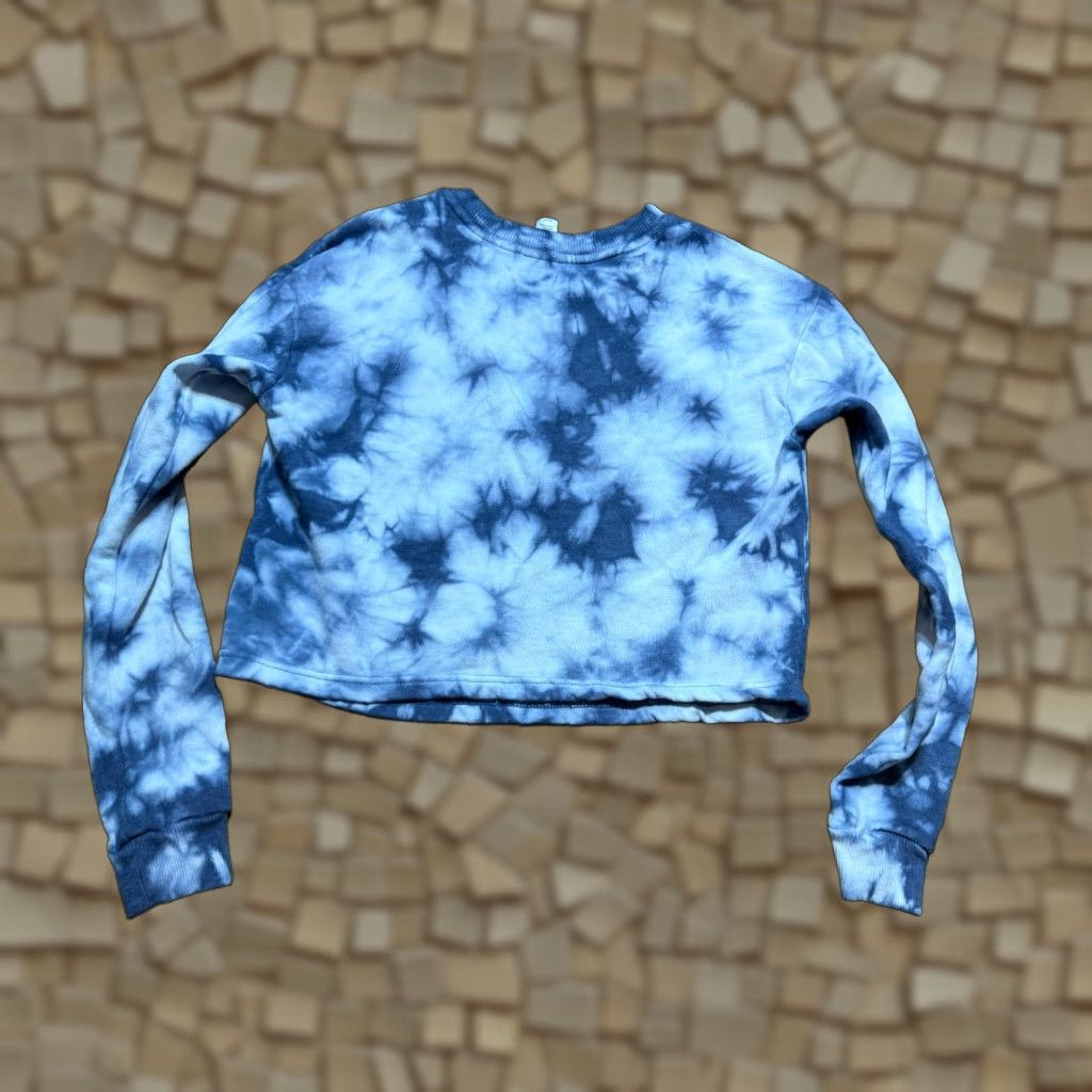 Vintage 90 Degrees by Reflex Sweater Womens XS Blue White Tie Dye Crewneck Crop Top Size XS / US 0-2 / IT 36-38 - 1 Thumbnail