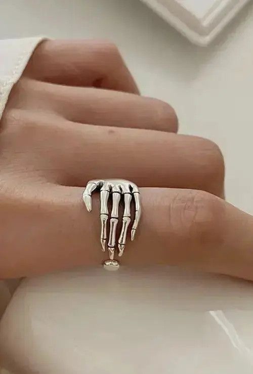 VIBE Skeleton Ring Hand Bones Goth Punk Rock Jewelry Chrome Size ONE SIZE - 8 Thumbnail
