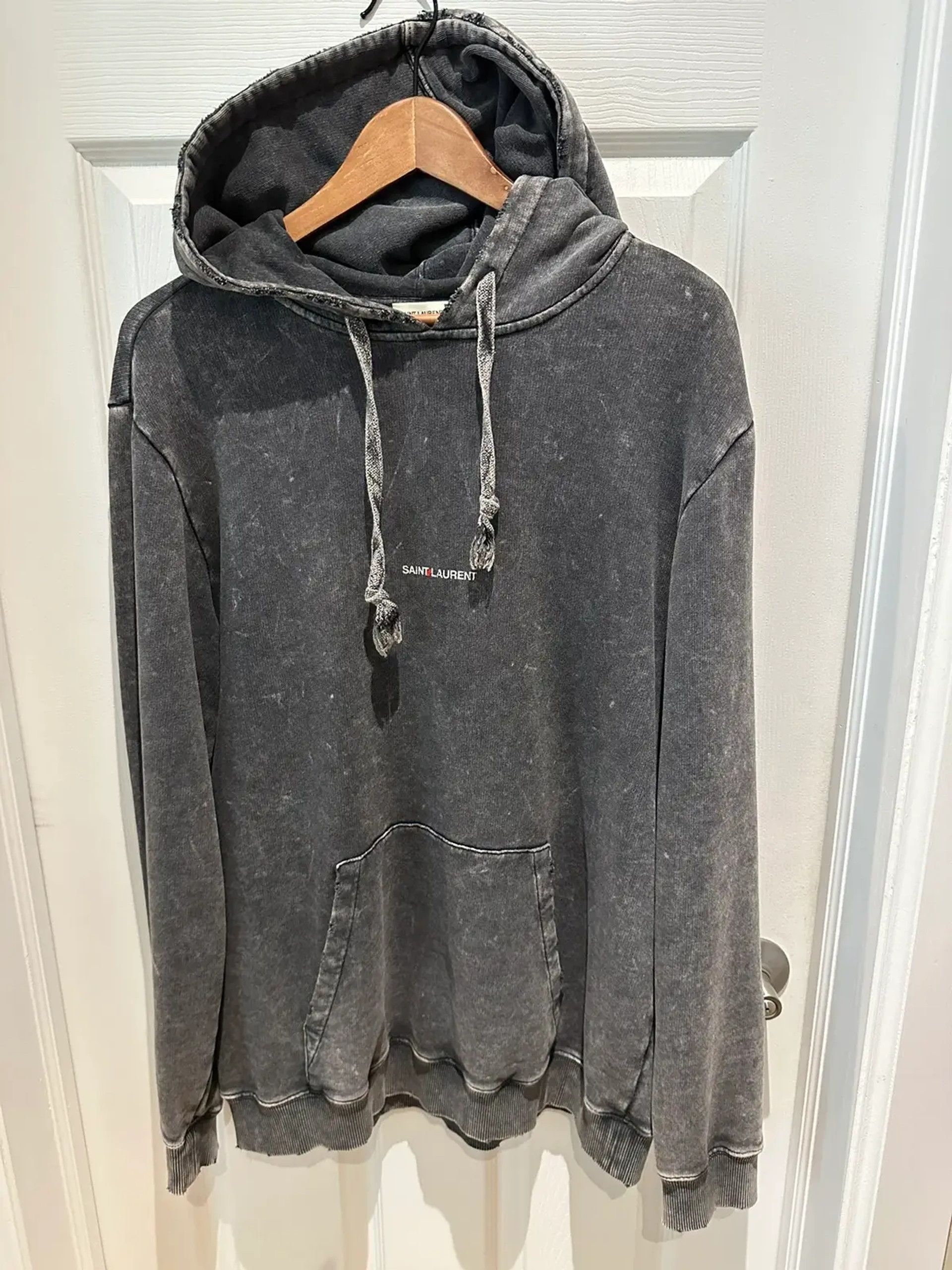 Saint laurent distressed logo hoodie store