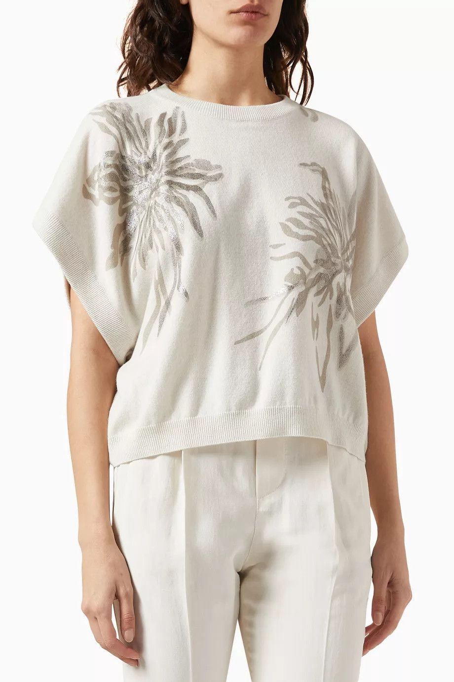 Brunello Cucinelli o1y0825 Crewneck Short Sleeves Sweater in White Size S / US 4 / IT 40 - 1 Thumbnail
