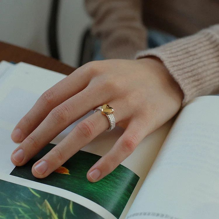 Jewelry Brass 2 Tone Heart Solid Rings Size ONE SIZE - 1 Thumbnail