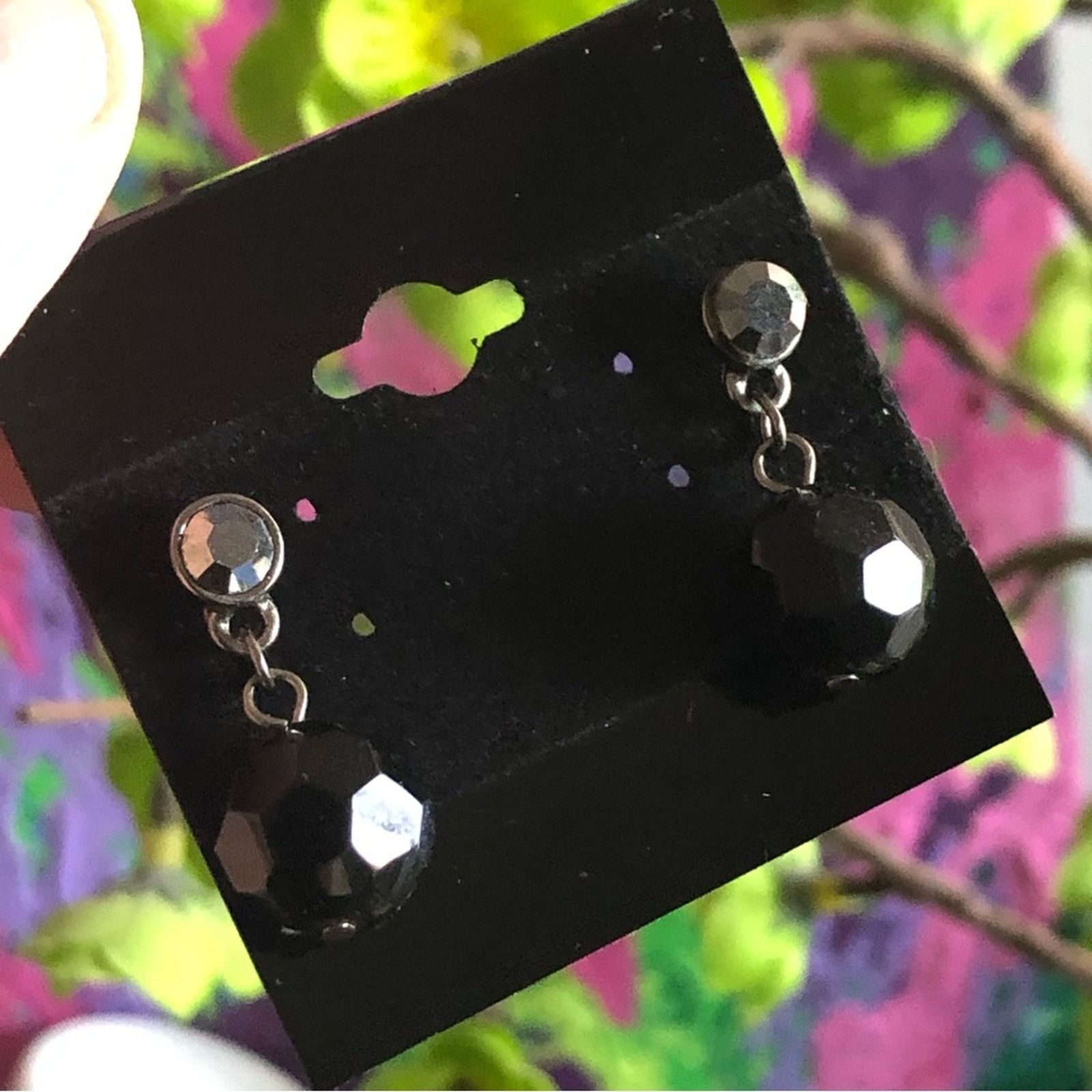 Vintage Vintage faceted black glass crystal rhinestone earring Size ONE SIZE - 1 Thumbnail