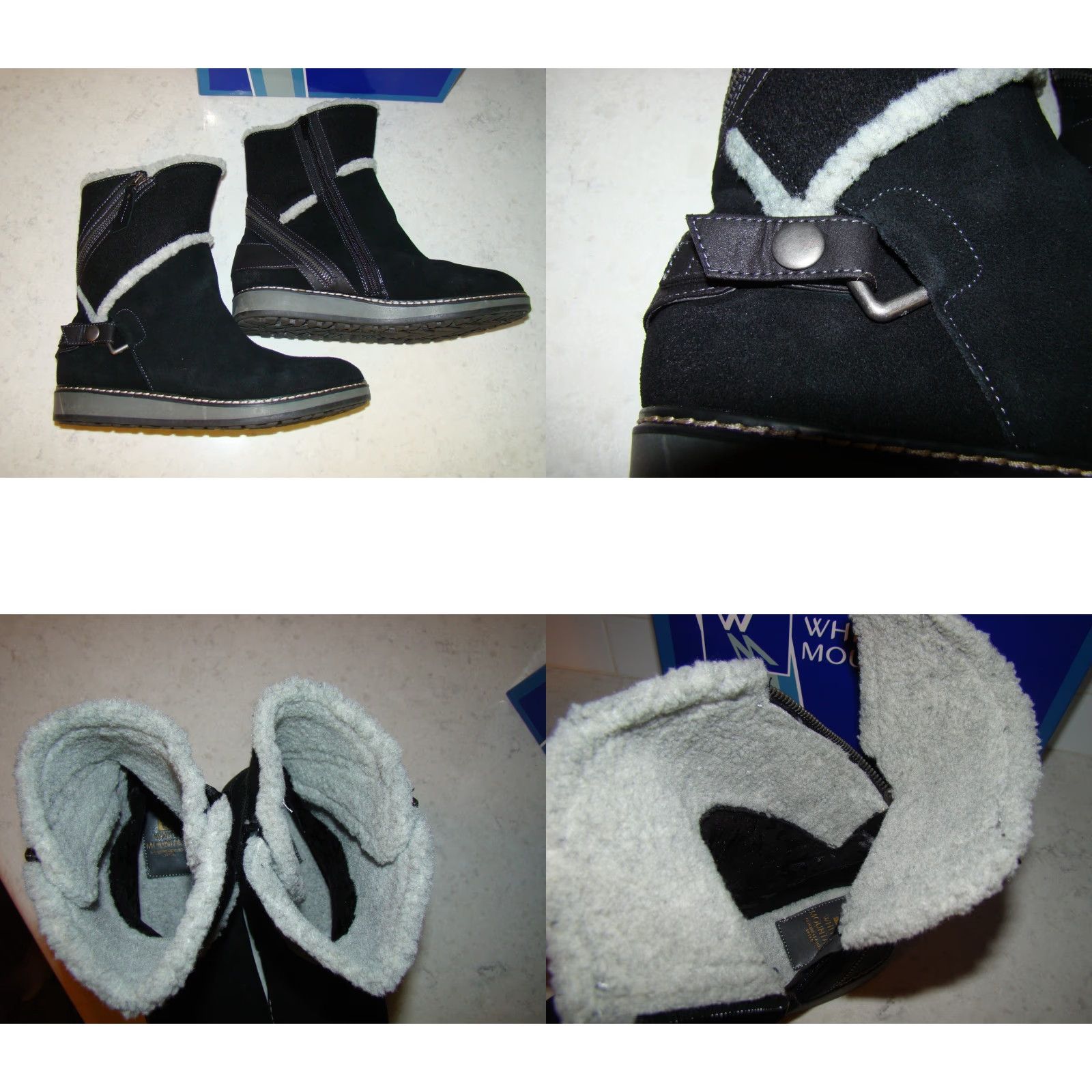 Vintage White Mountain Womens Boots Winter Suede Lined Black Ankle 9.5M Faux Fur Zip Button Strap Zipper Box Size L / US 10 / IT 46 - 8 Thumbnail