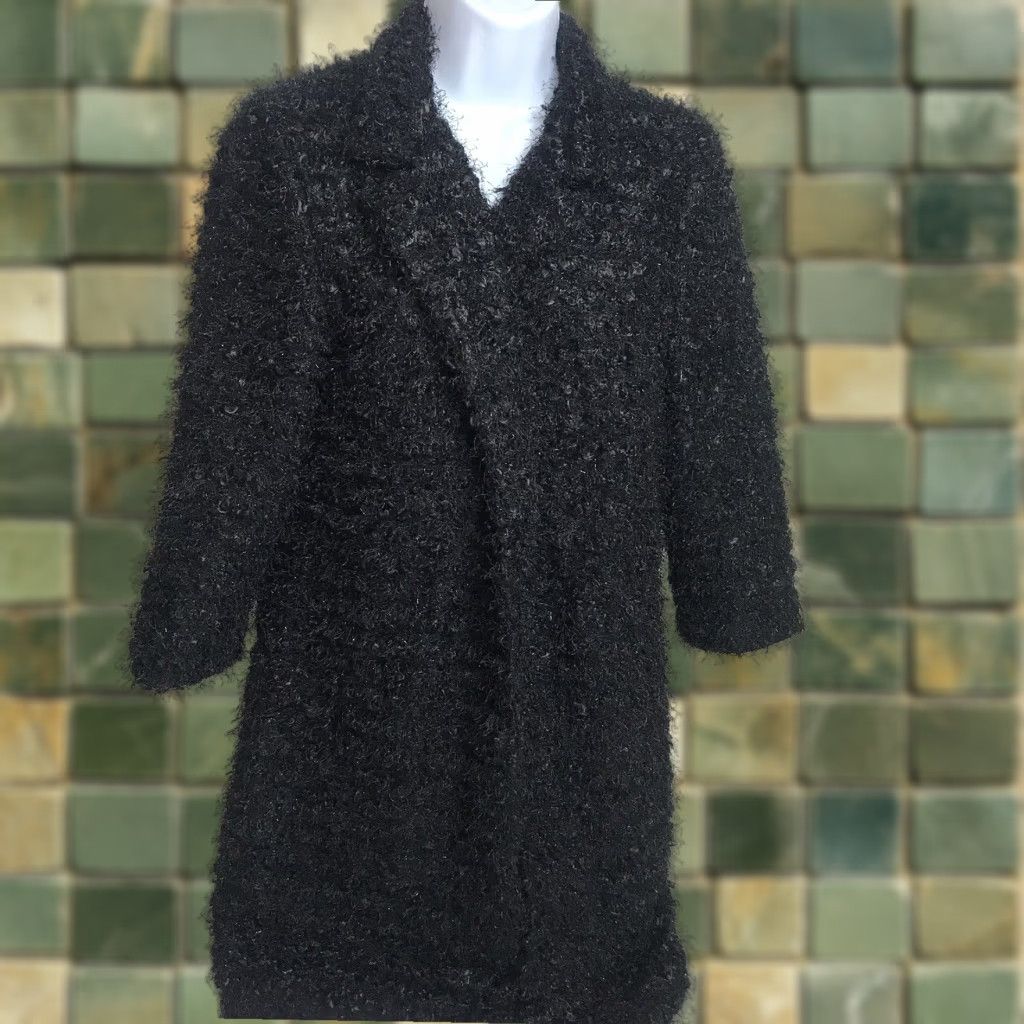 Donna Salyers Fabulous Furs Faux Fur Black Open Front Jacket XS Women