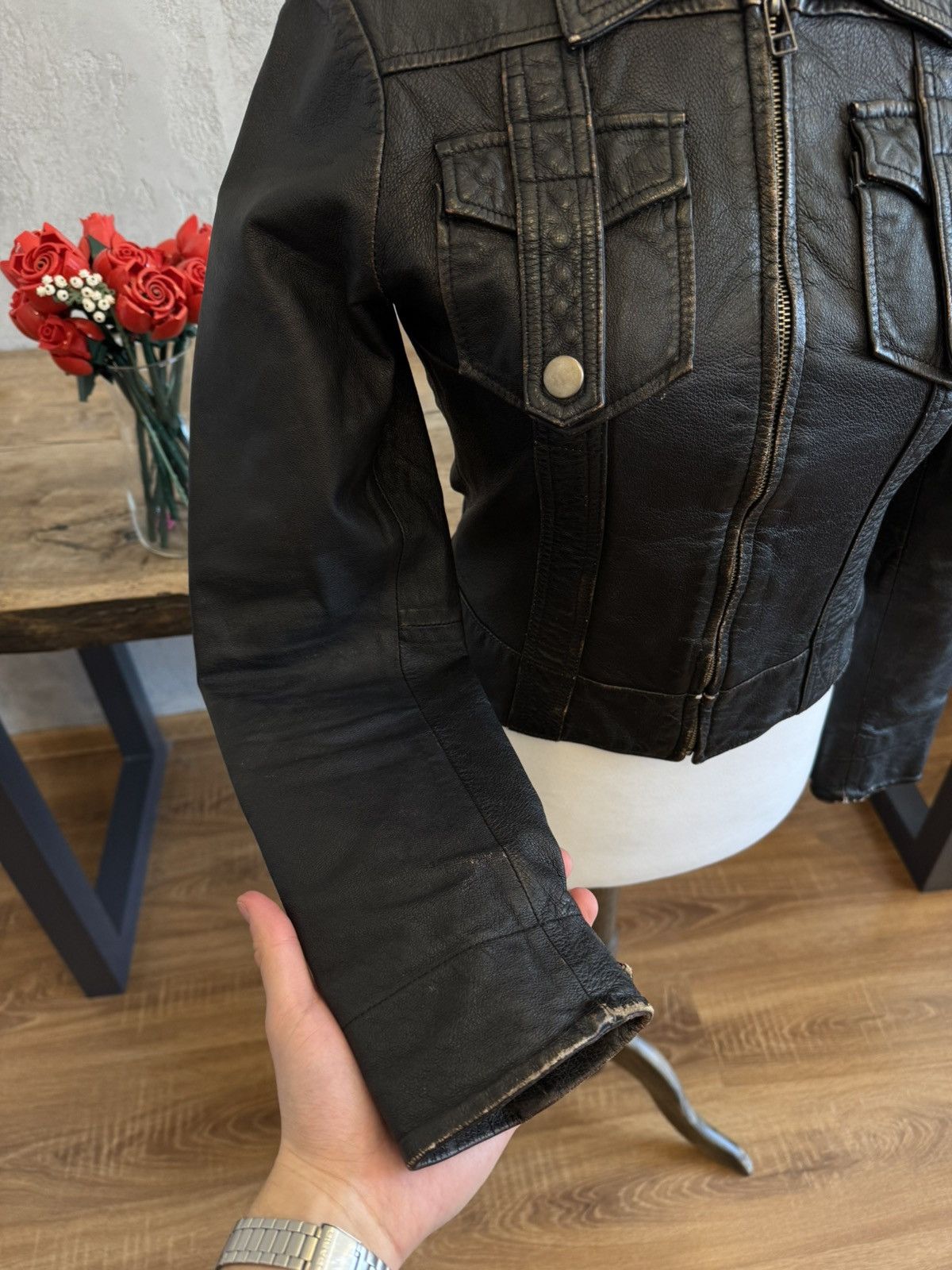 Genuine Leather Vintage slim leather jacket avant garde distressed swag lgb Size S / US 4 / IT 40 - 4 Thumbnail