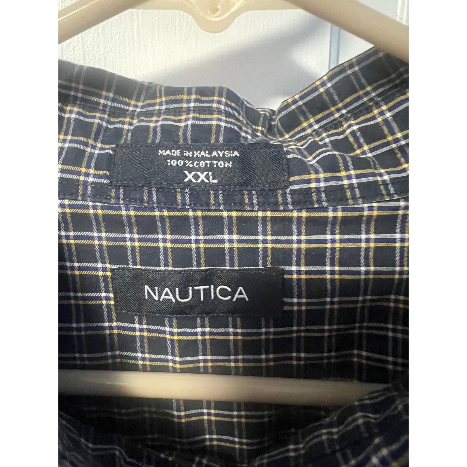 Nautica Nautica Button Down Shirt Mens XXL Navy Blue Yellow Plaid Size US XXL / EU 58 / 5 - 3 Thumbnail
