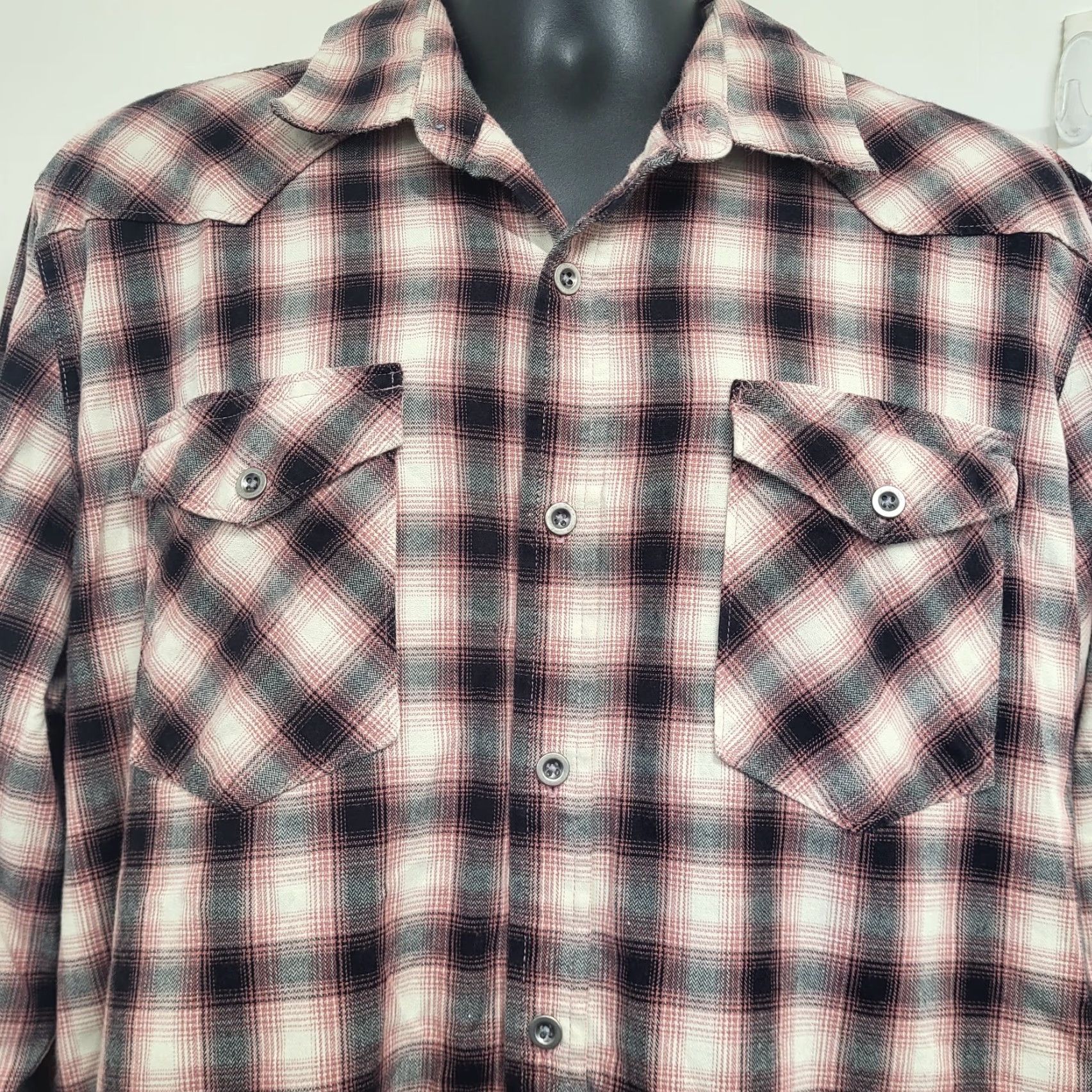 Wrangler Wrangler Shirt Western Plaid Long Sleeve Button-Up XL Tall Mens Coral Black Multicolor Casual Workwear Sed? (note: fix) Size US XL / EU 56 / 4 - 4 Thumbnail