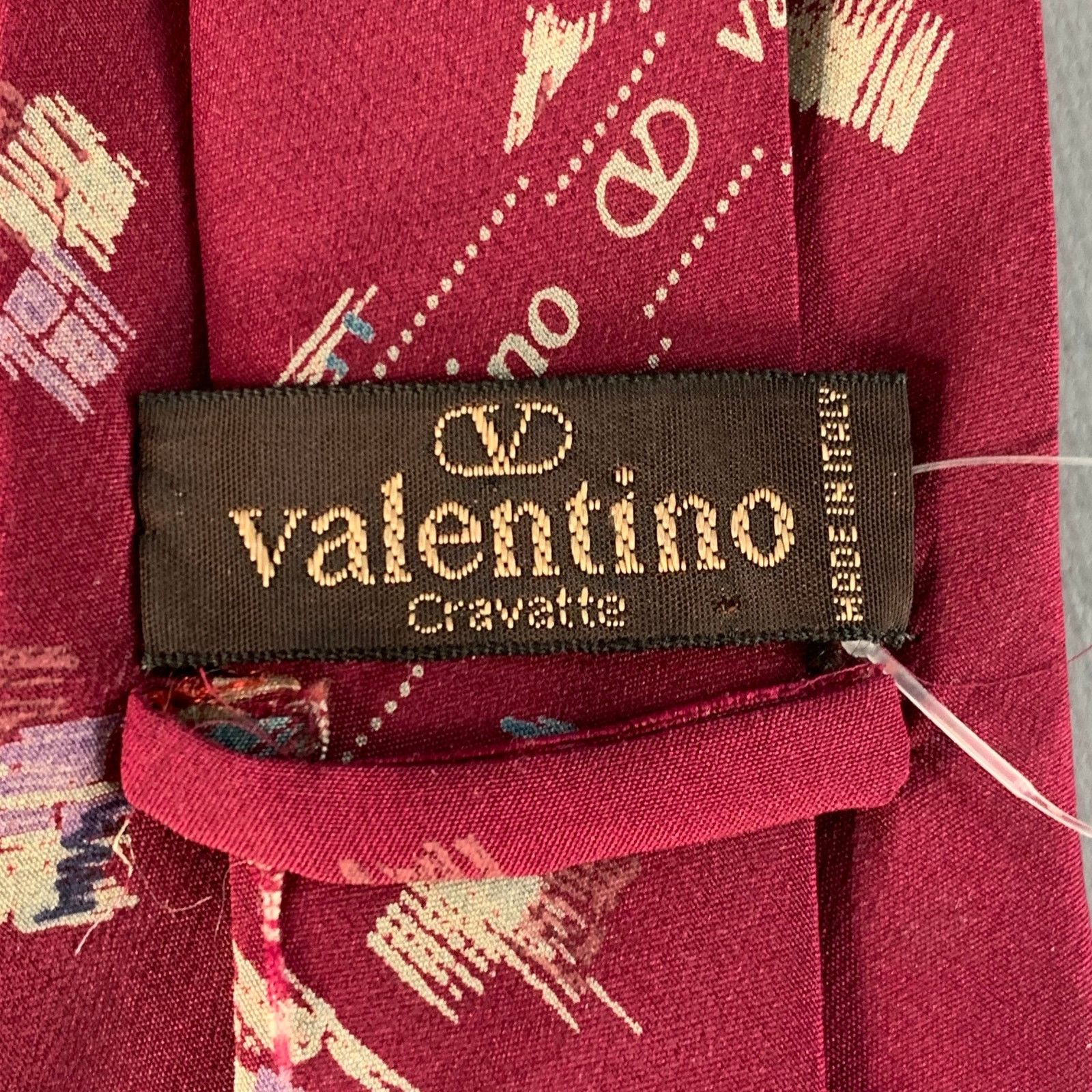 Valentino VALENTINO One Size Burgundy Grey Abstract Silk Tie Size ONE SIZE - 3 Thumbnail
