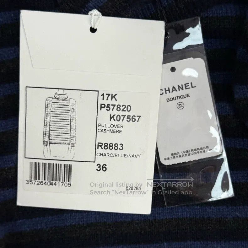 Chanel Chanel Blue and black striped classic logo cashmere turtle Size XS / US 0-2 / IT 36-38 - 8 Thumbnail