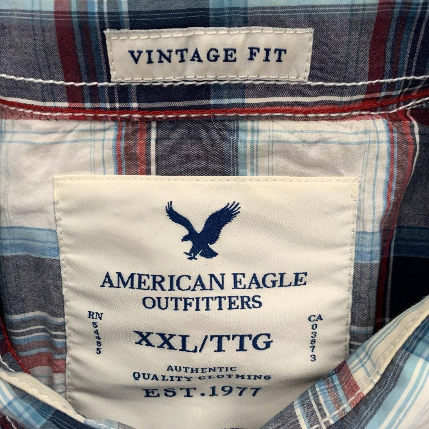 American Eagle Outfitters American Eagle Shirt Mens XXL Pearl Snap Vintage Fit Blue Plaid Long Sleeve Shirt Size US XXL / EU 58 / 5 - 2 Thumbnail