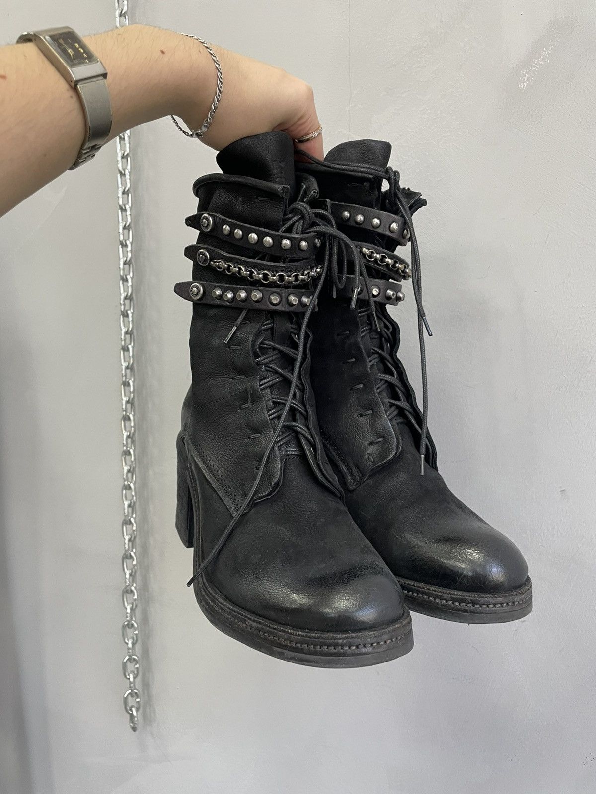 A.S.98 Belted avant garde heel leather boots A.S. 98 guidi style Size US 7.5 / EU 40-41 - 3 Thumbnail