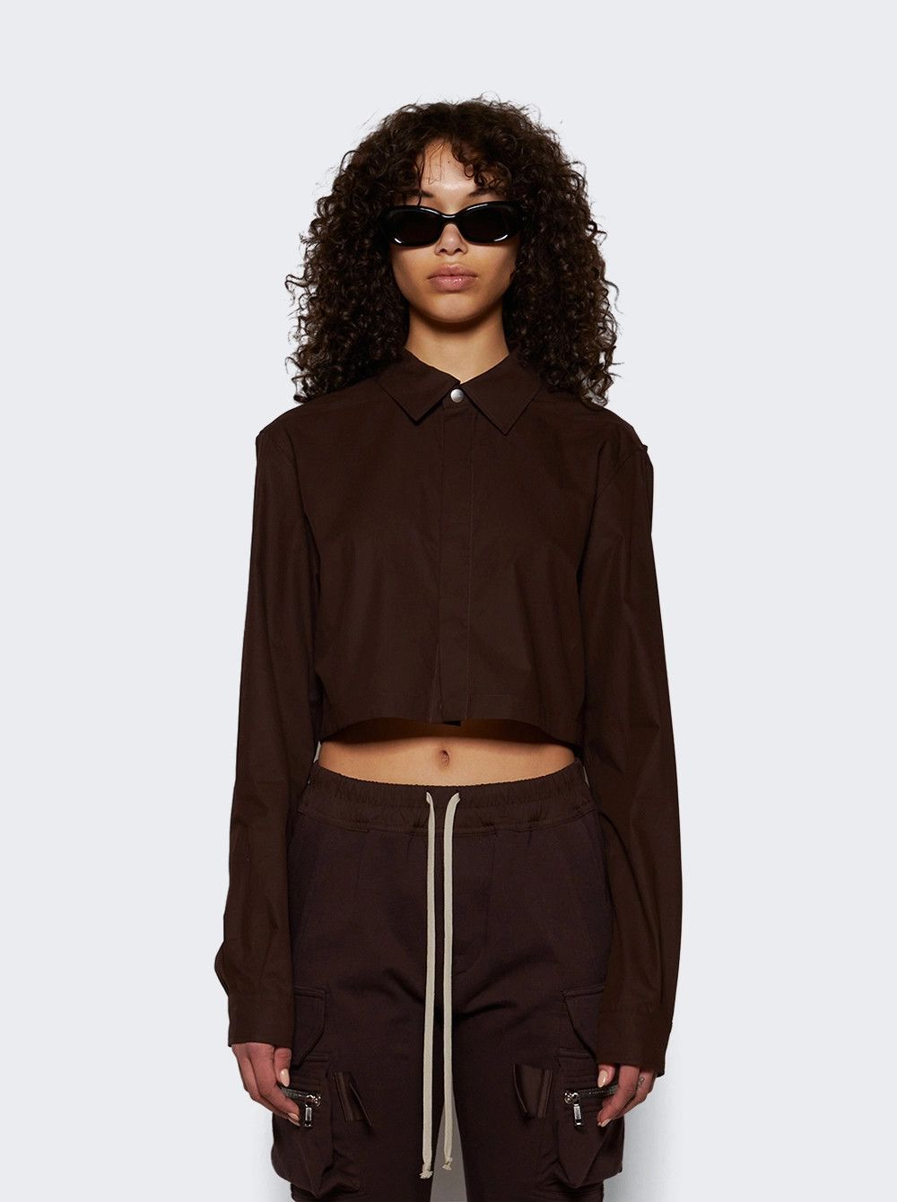 Rick Owens o1mle0426 Woven Cropped Outershirt in Brown Size L / US 10 / IT 46 - 2 Thumbnail