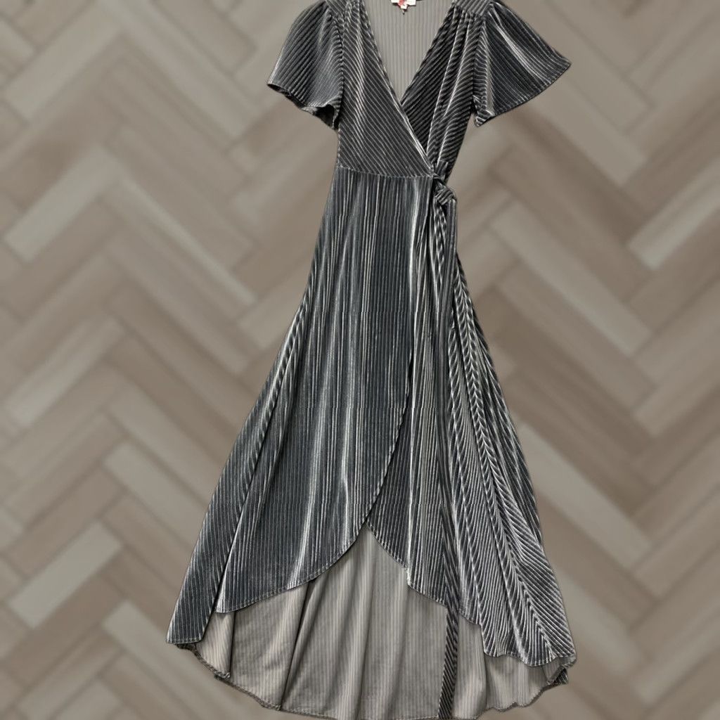 Born VINTAGE Baltic Born Andi Ribbed Velvet Maxi Wrap Dress Gray M /0252 Size M / US 6-8 / IT 42-44 - 1 Thumbnail