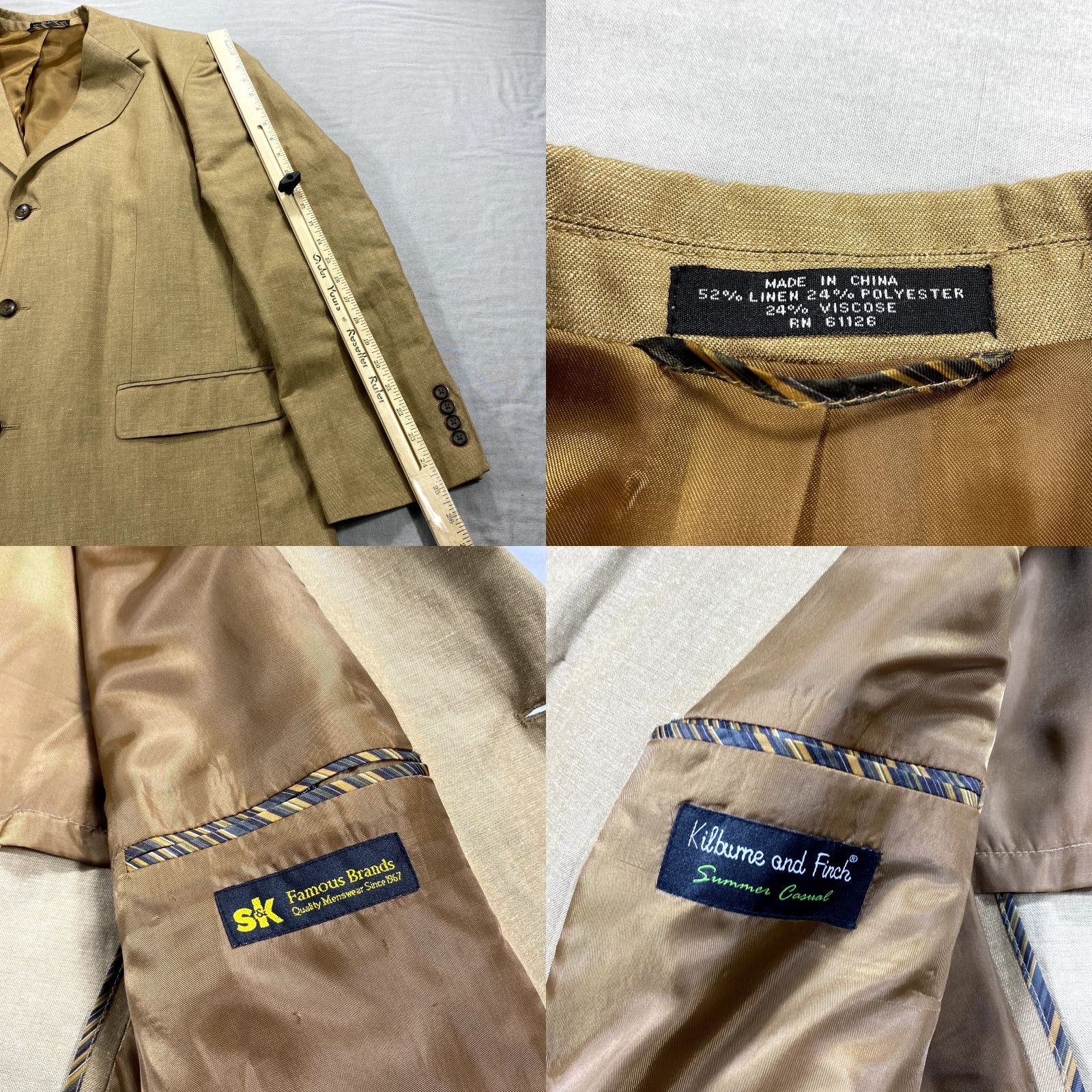 Vintage VINTAGE Kilburne and Finch Blazer Mens Large Khaki Linen Blend Single-Breasted Jacket Size 42R - 8 Thumbnail