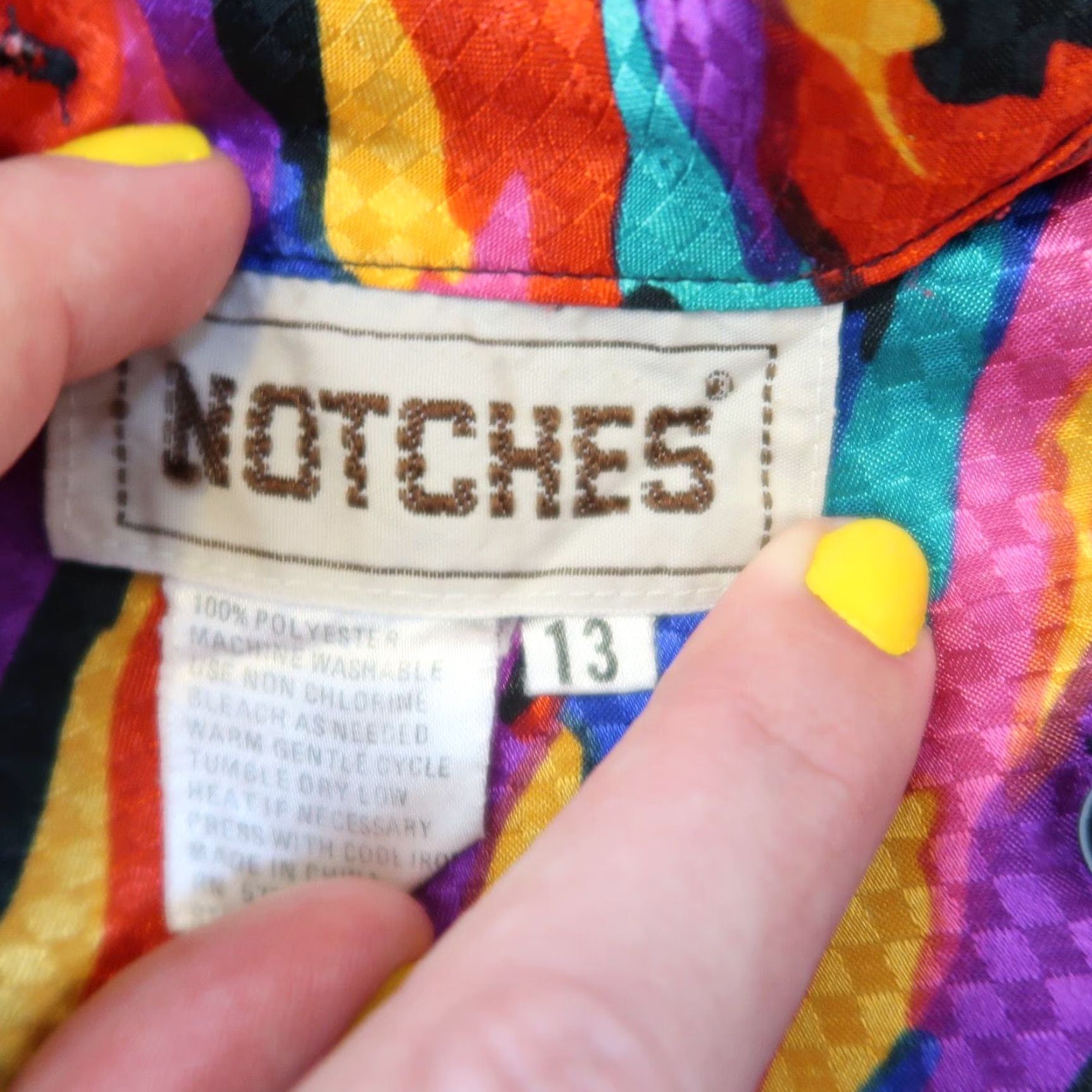 Rainbow VINTAGE Notches Shirt Purple Satin Abstract Print Rainbow 80s 90s Long Sleeve Shoulder Pads Back Buttons Roll Collar Size 13 Womens Size XL / US 12-14 / IT 48-50 - 4 Thumbnail
