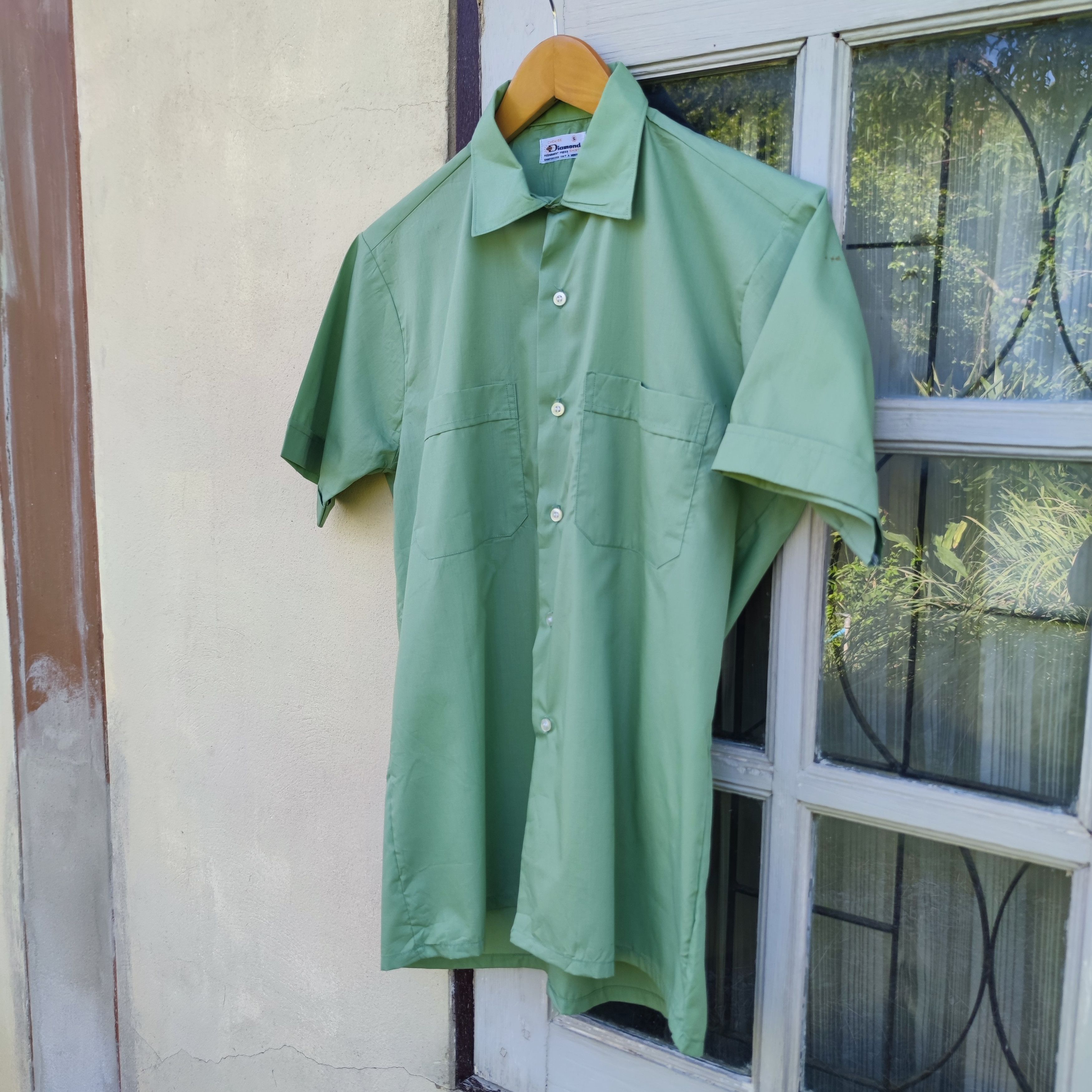Vintage Diamond Chemise Permanent Press Solid Green Sport Shirt Size US M / EU 48-50 / 2 - 6 Thumbnail