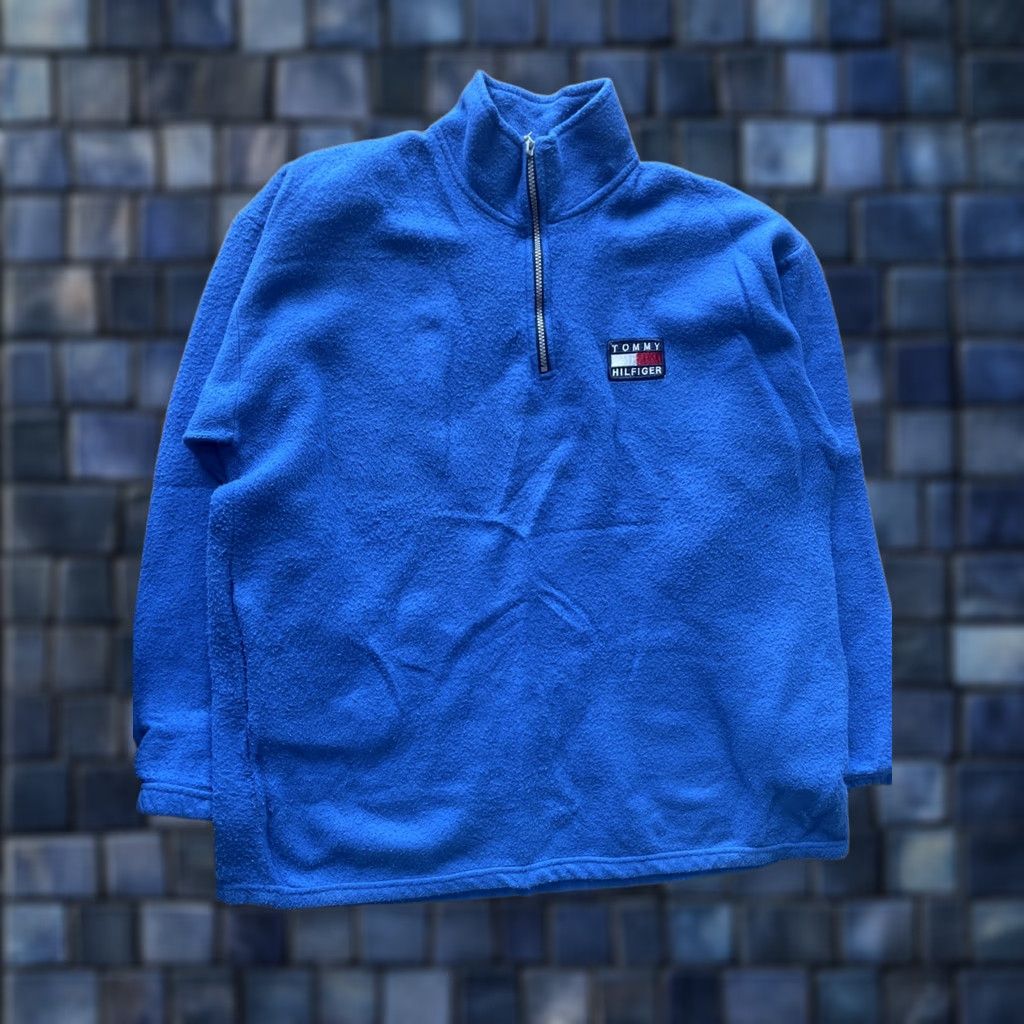 Tommy Hilfiger VTG Tommy Hilfiger 1/4 Zip Sweater Men’s XL Fleece Pullover Blue Sweatshirt Mock Neck Zip Team USA Flag Logo 90s Vintage Mens Size US XL / EU 56 / 4 - 1 Thumbnail
