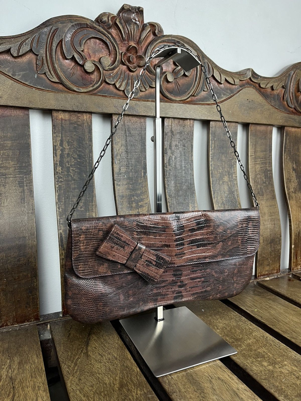 Miu Miu Miu Miu S/S1999 Lizard-Skin Embossed Chain Shoulder Bag Size ONE SIZE - 7 Thumbnail