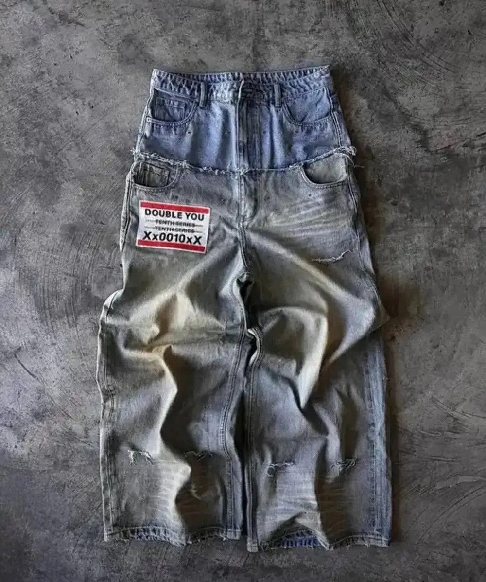 Jean Retro Double Stitching Washed Baggy Jeans Size US 33 - 1 Thumbnail