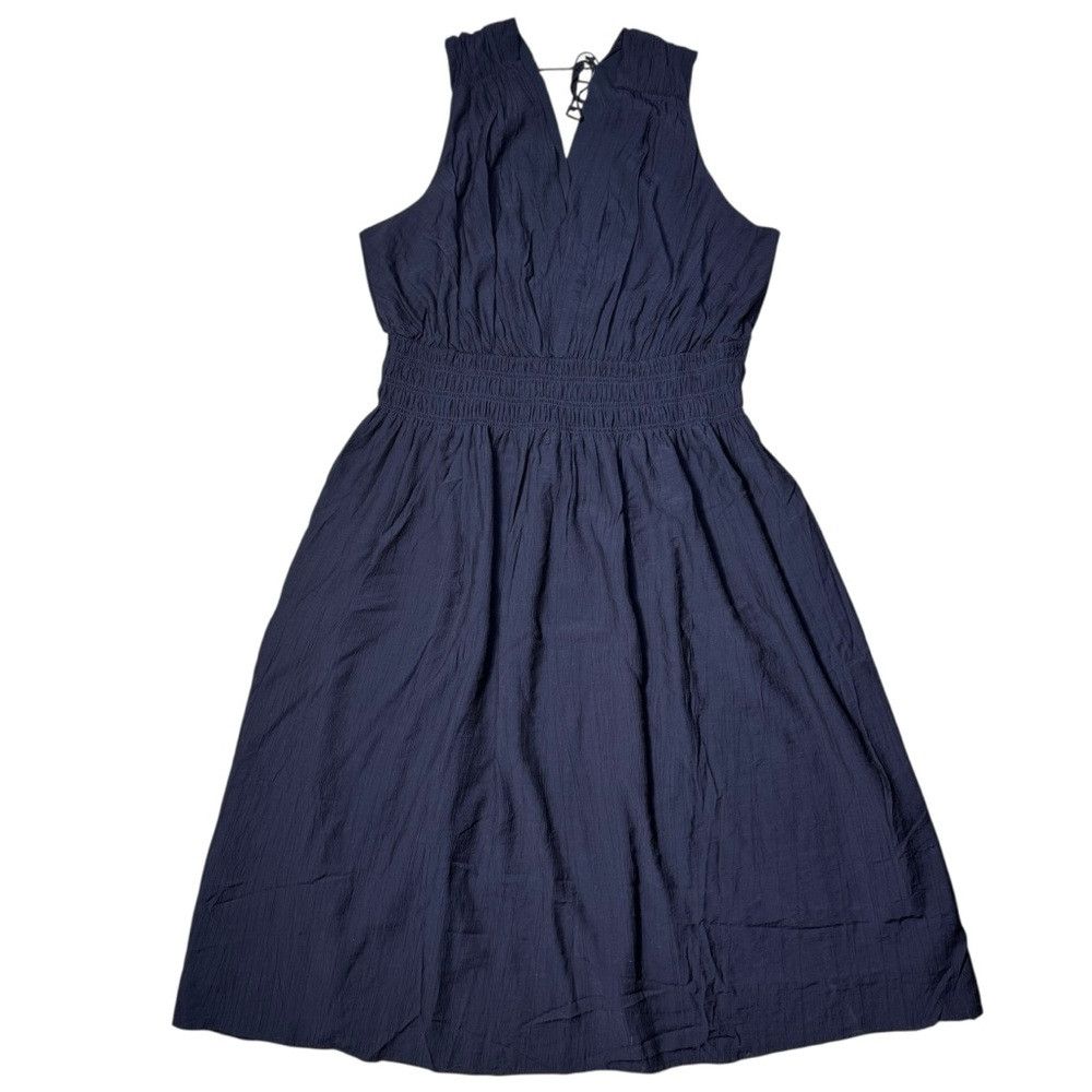 Elie Tahari NWT New $118 Tahari Smocked Waist Crinkle Maxi Navy Dress S Size XXL / US 16-18 / IT 52-54 - 2 Thumbnail