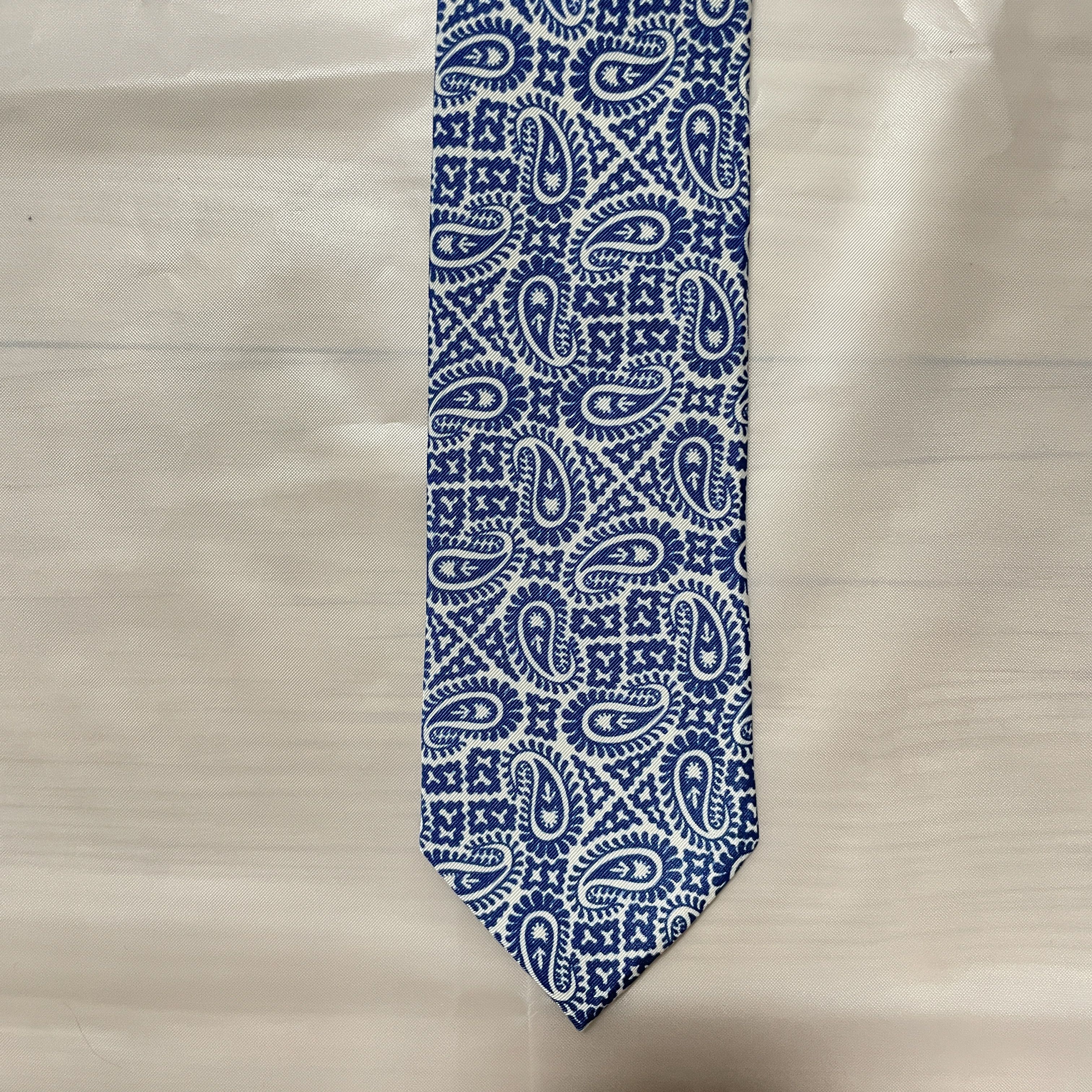 Drake's Silk mixture Tie blue with paisley pattern