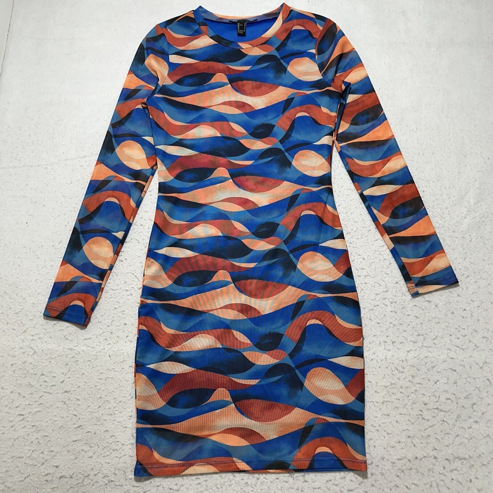 Forever 21 Forever 21 Small Abstract Print Blue Orange Mesh Mini Dress Size S / US 4 / IT 40 - 2 Thumbnail