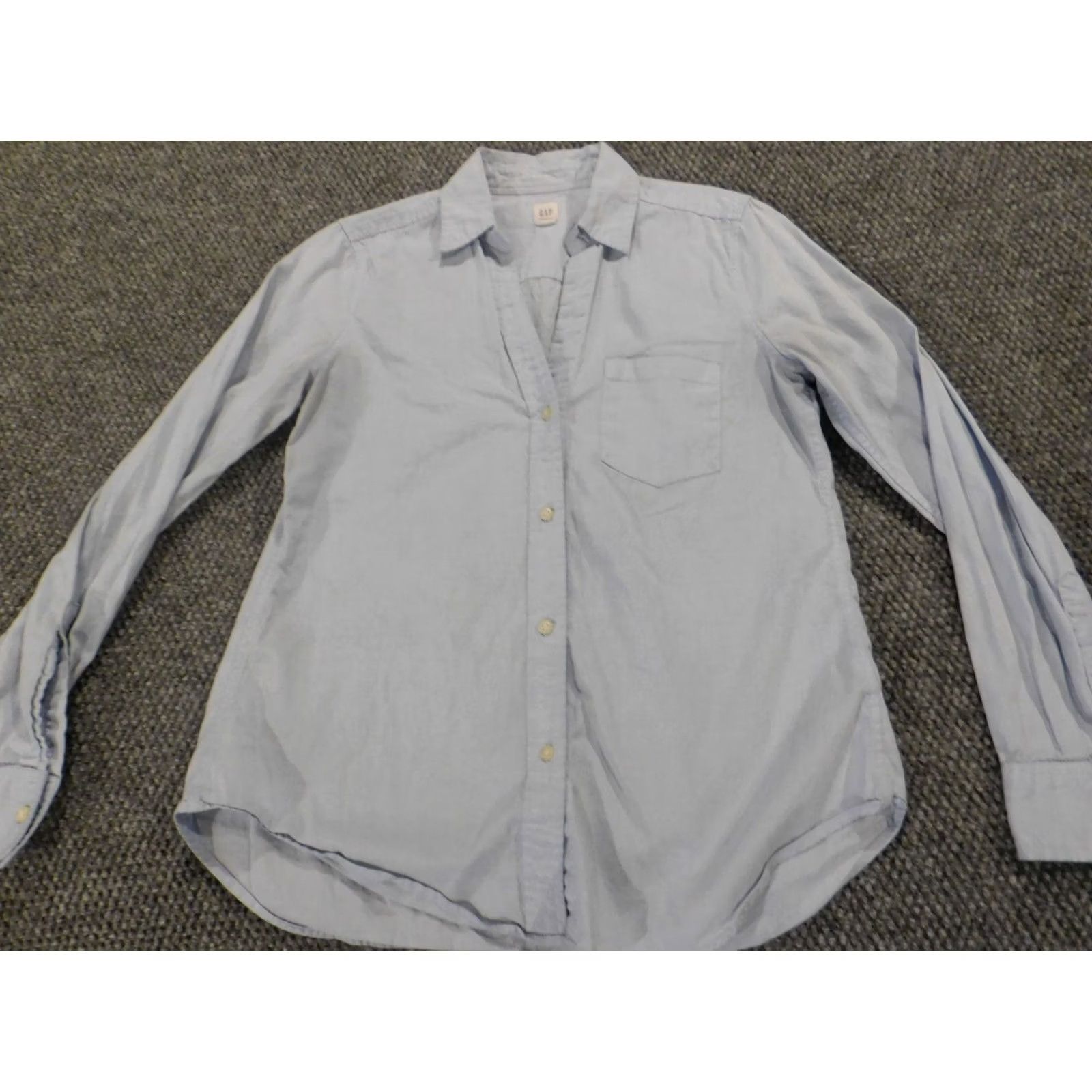 Gap Gap Womens Blouse Button-Up Denim XS Cap Sleeve Blue Regular Stretch Casual Size XS / US 0-2 / IT 36-38 - 2 Thumbnail