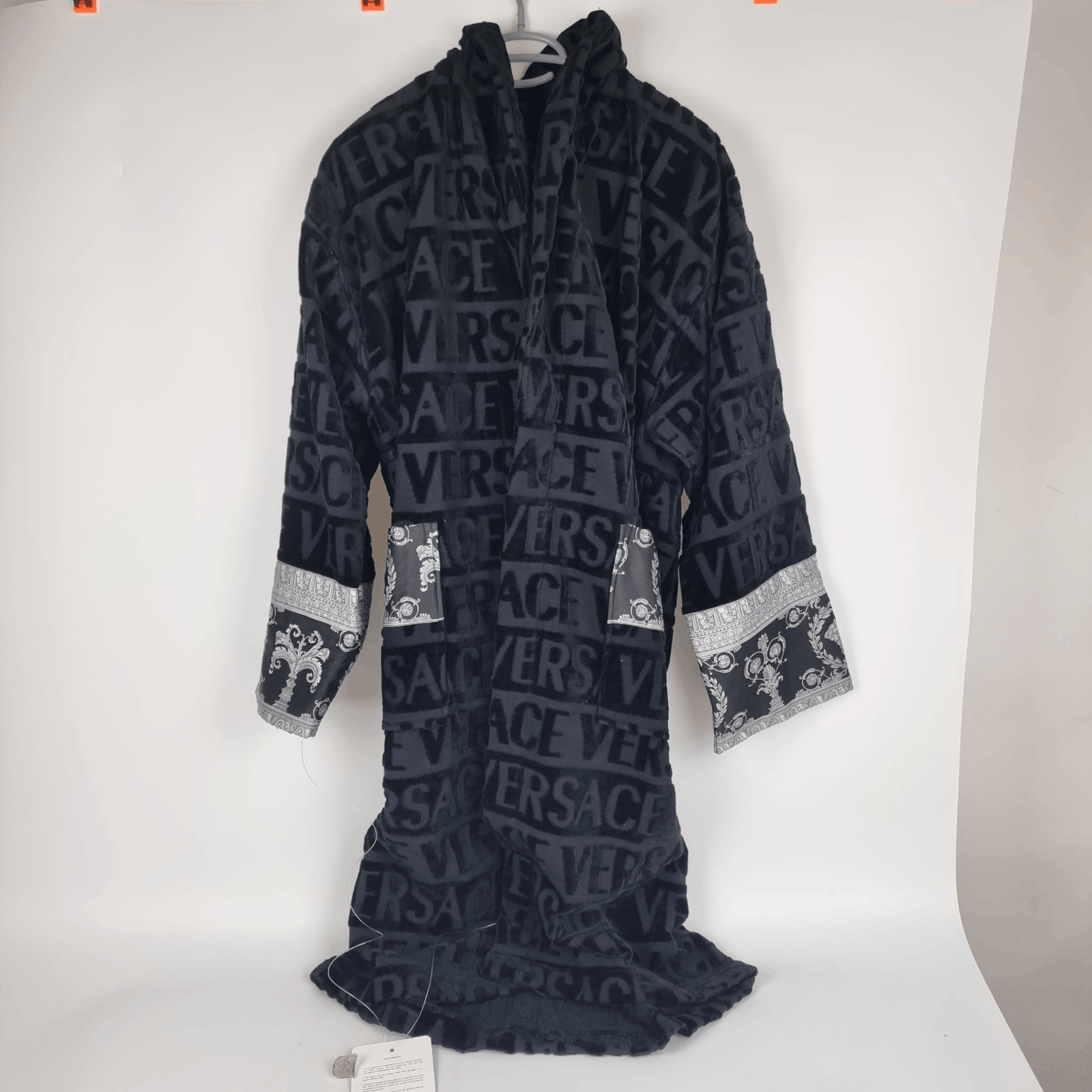 Image of Versace Baroque Print Black Long Bathrobe New S, Men's (Size Small)