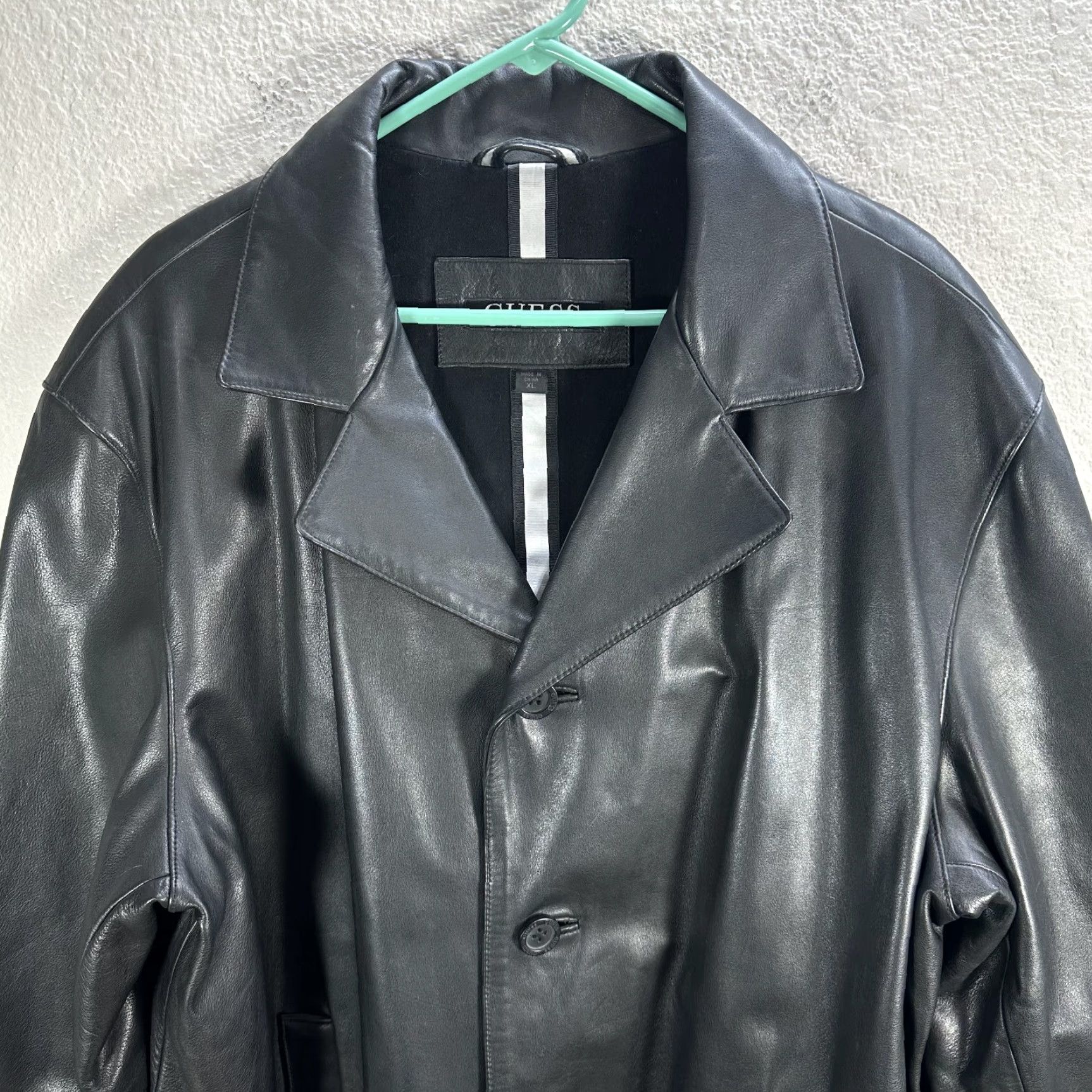 Guess GUESS Leather Jacket Mens XL Black Leather Blazer Lined Pockets Classic Sz XL Size US XL / EU 56 / 4 - 4 Thumbnail