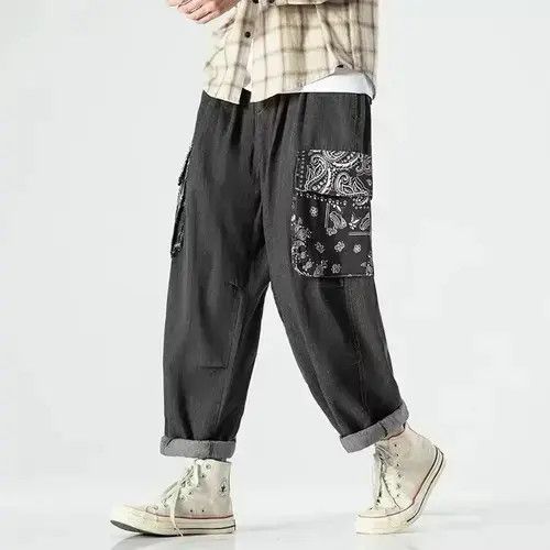 Japanese Brand 20AW Indigo Union Japan Black Denim Bandana Patchwork Pants Size US 32 / EU 48 - 1 Thumbnail