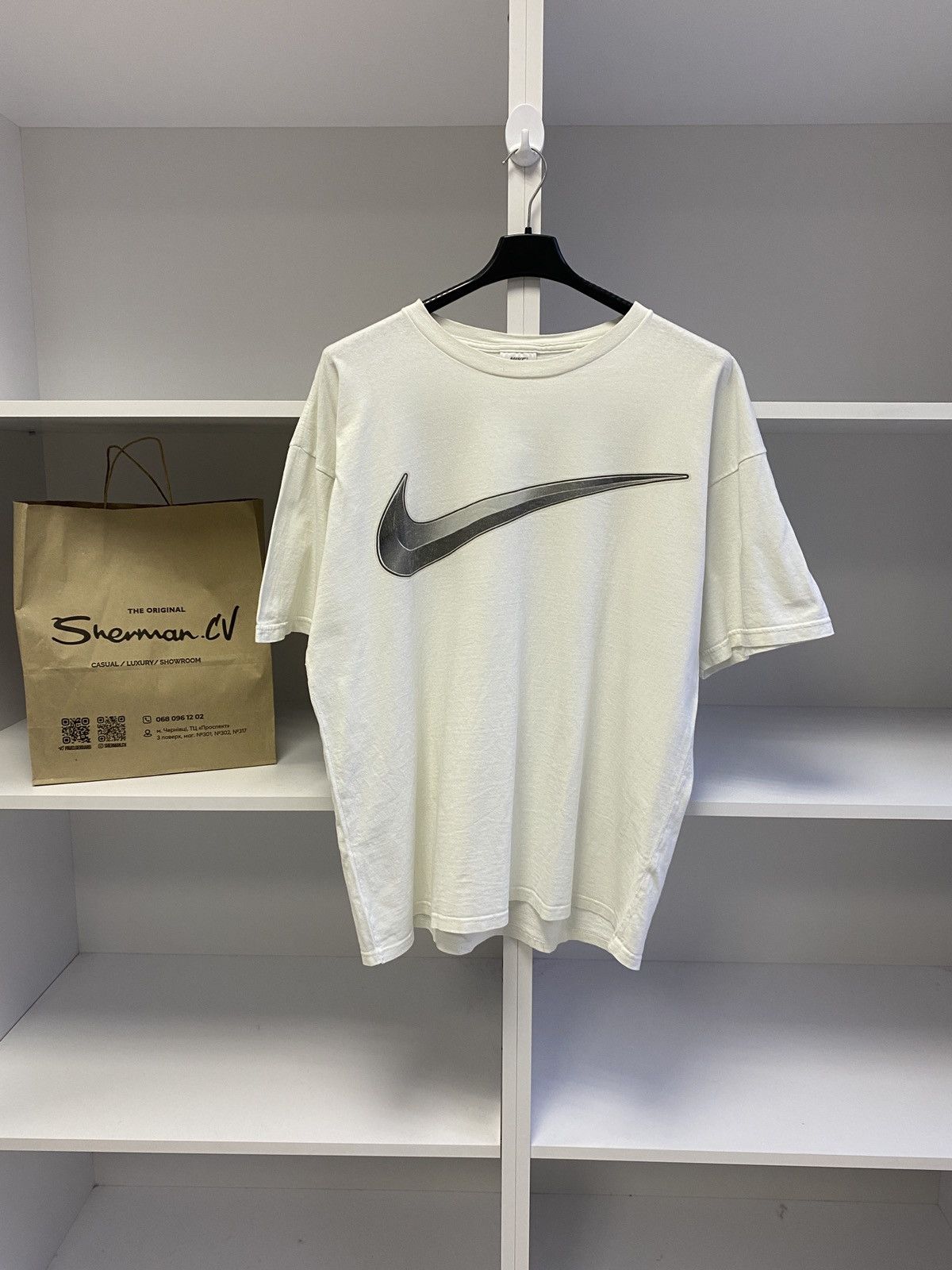 Nike × Vintage Vintage Nike Made in USA Big Swoosh Logo Tee 90s Size US XL / EU 56 / 4 - 1 Thumbnail