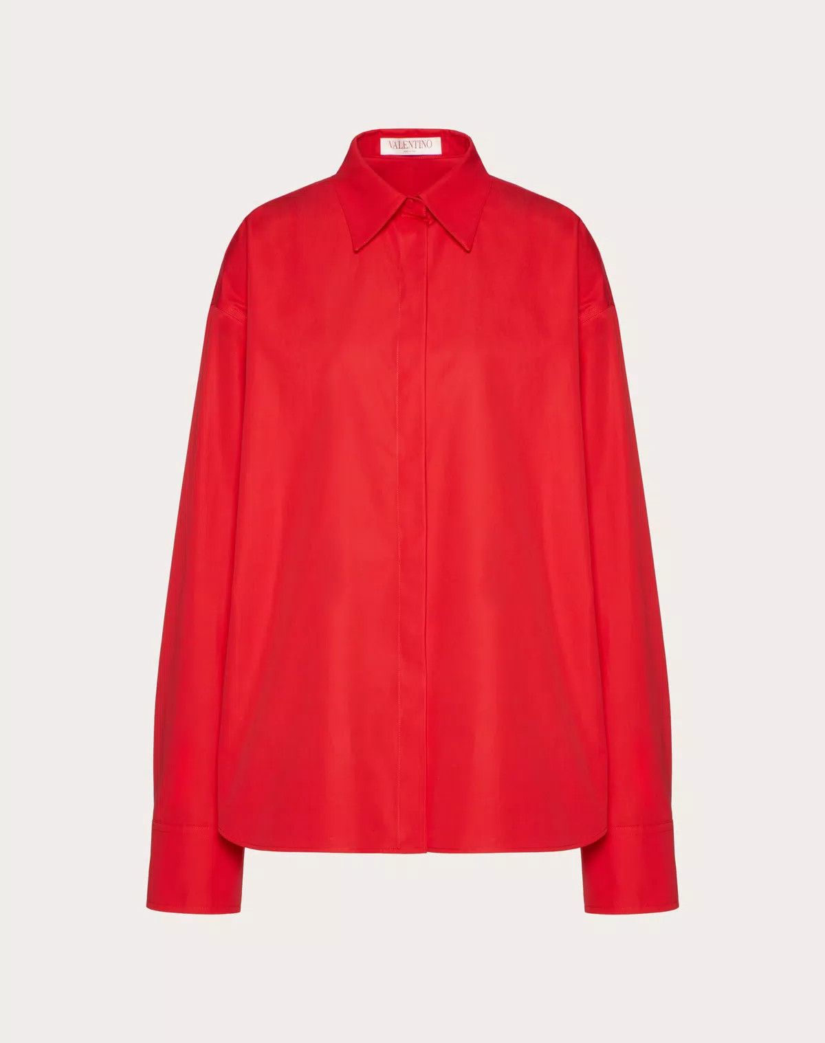Valentino o1s1wg110625 Compact Popeline Blouse in Red Size M / US 6-8 / IT 42-44 - 1 Thumbnail