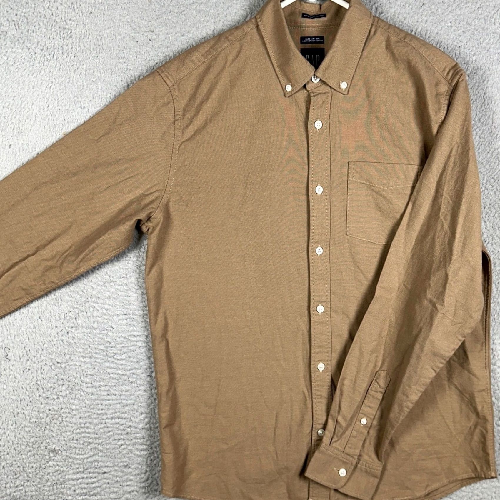 Gap GAP Button-Down Shirt Mens M Tan Brown Solid Long Sleeve Button-Front Collar-Down Casual Workwear Size US M / EU 48-50 / 2 - 2 Thumbnail