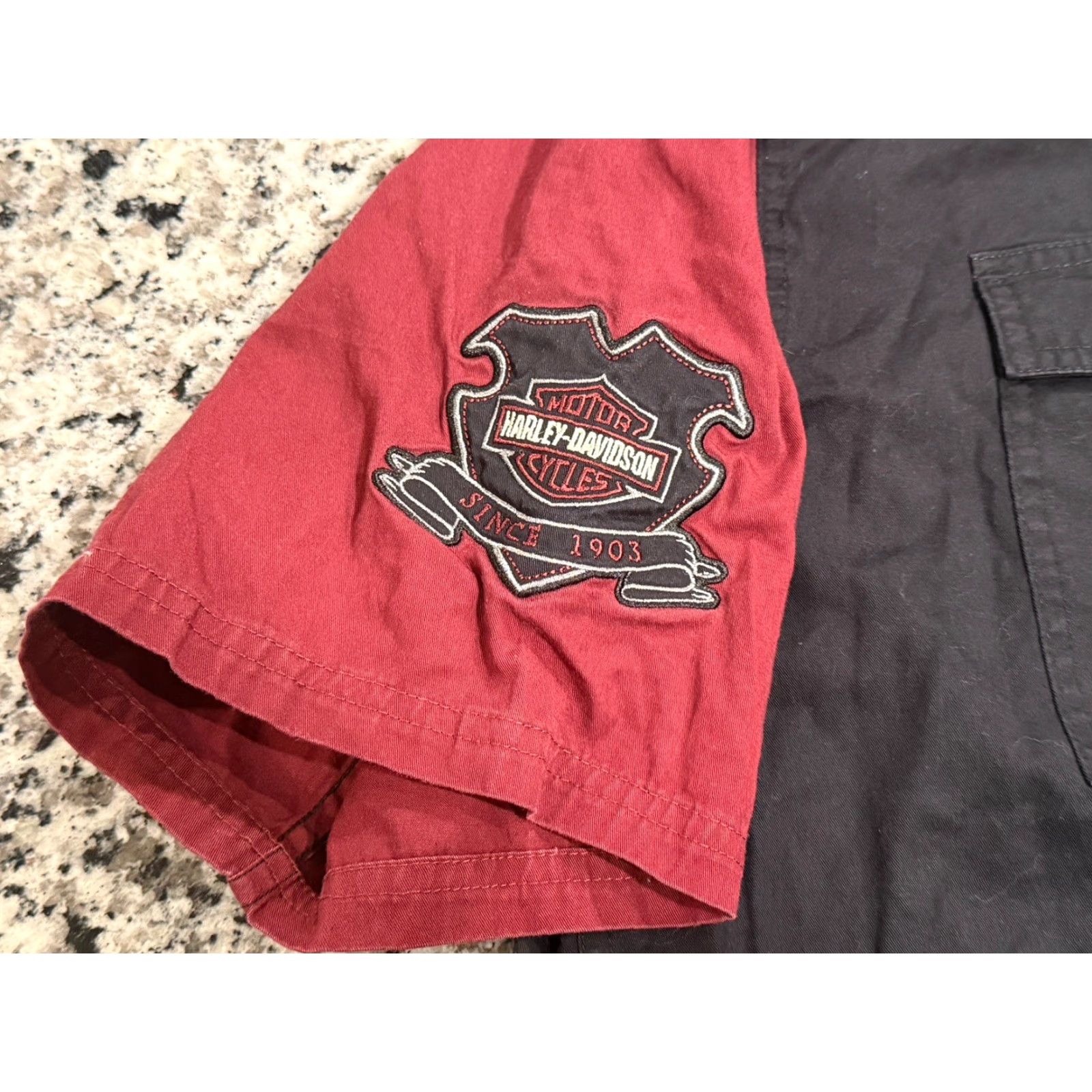 Harley Davidson Harley-Davidson Shirt Adult L Black Biker Logo Embroidered Eagle Button-Up Collar Short Sleeve Pockets Men Regular Size US L / EU 52-54 / 3 - 4 Thumbnail