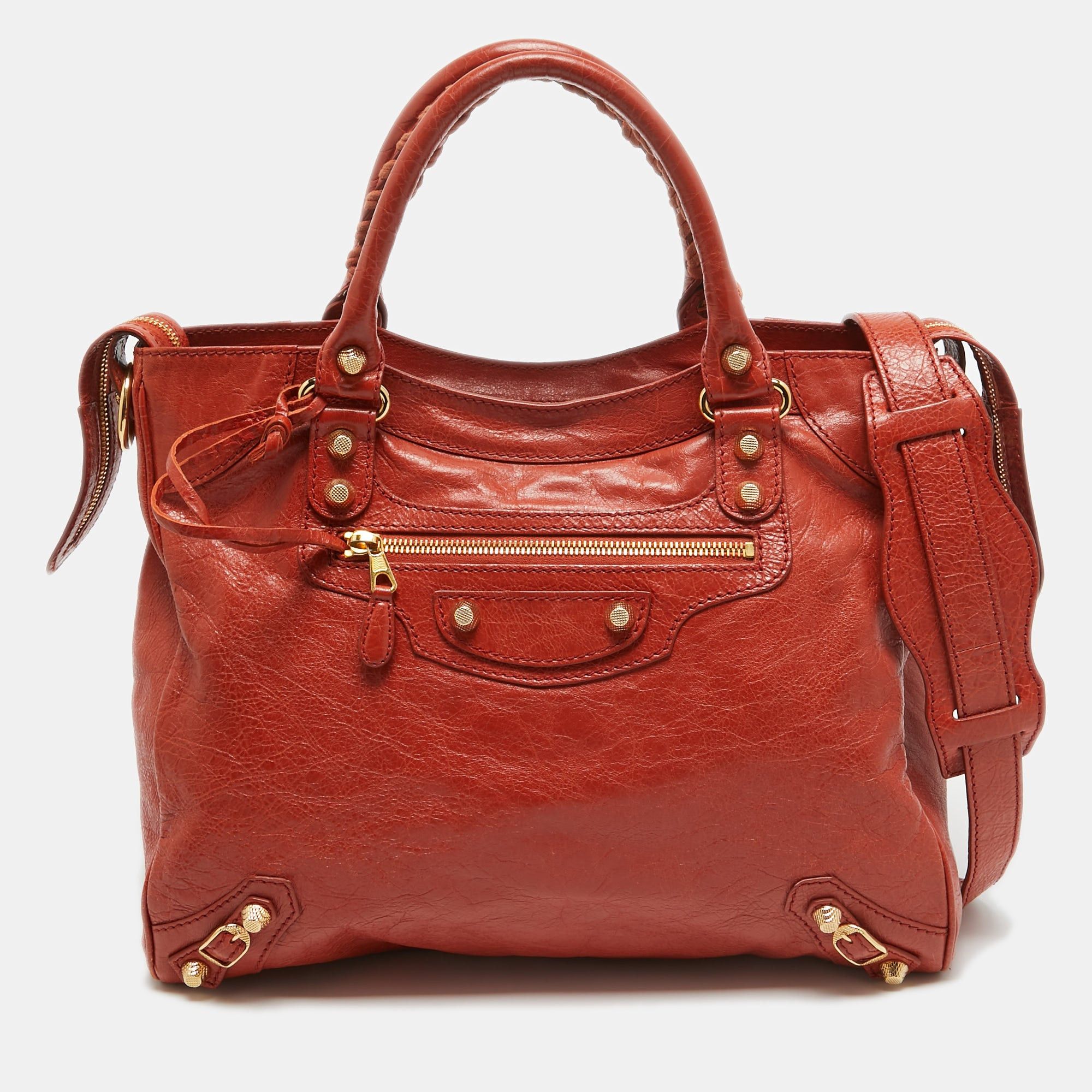 image of Balenciaga Rust Orange Leather Rh Velo Bag, Women's