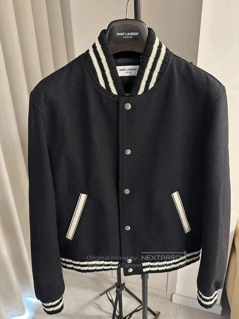 Saint Laurent Paris Saint Laurent Paris Black Wool Slogan Baseball Jacket Size US M / EU 48-50 / 2 - 2 Thumbnail