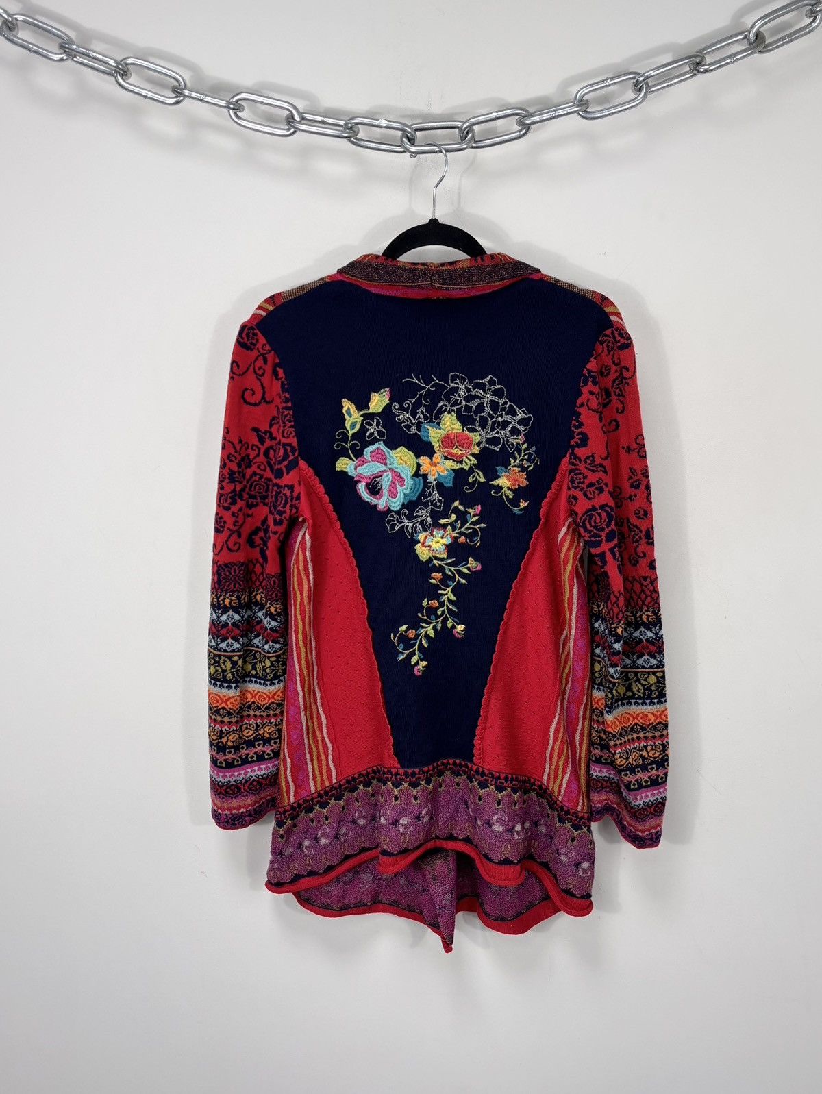 Other Ivko Women’s Red Folk Knit Cardigan Sweater Floral Jacquard Size M / US 6-8 / IT 42-44 - 2 Thumbnail