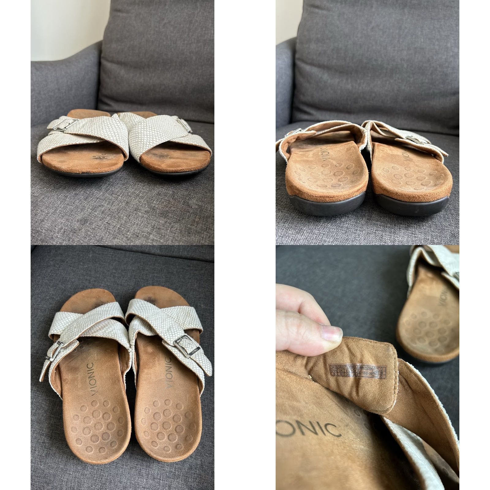 Vionic Vionic Womens Size 8 White Snakeskin Slide Sandals Arch Support Buckle Size US 8 / IT 38 - 8 Thumbnail