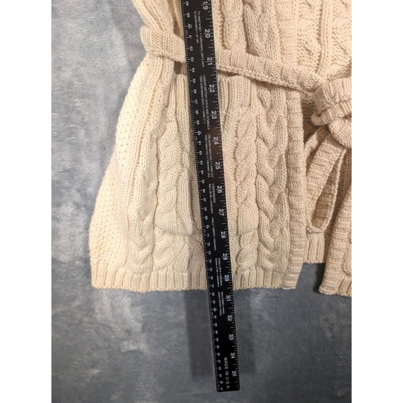 Vintage Blarney Aran Originals Sweater Cardigan Womens M White Wool Belted Cable Knit Size M / US 6-8 / IT 42-44 - 2 Thumbnail