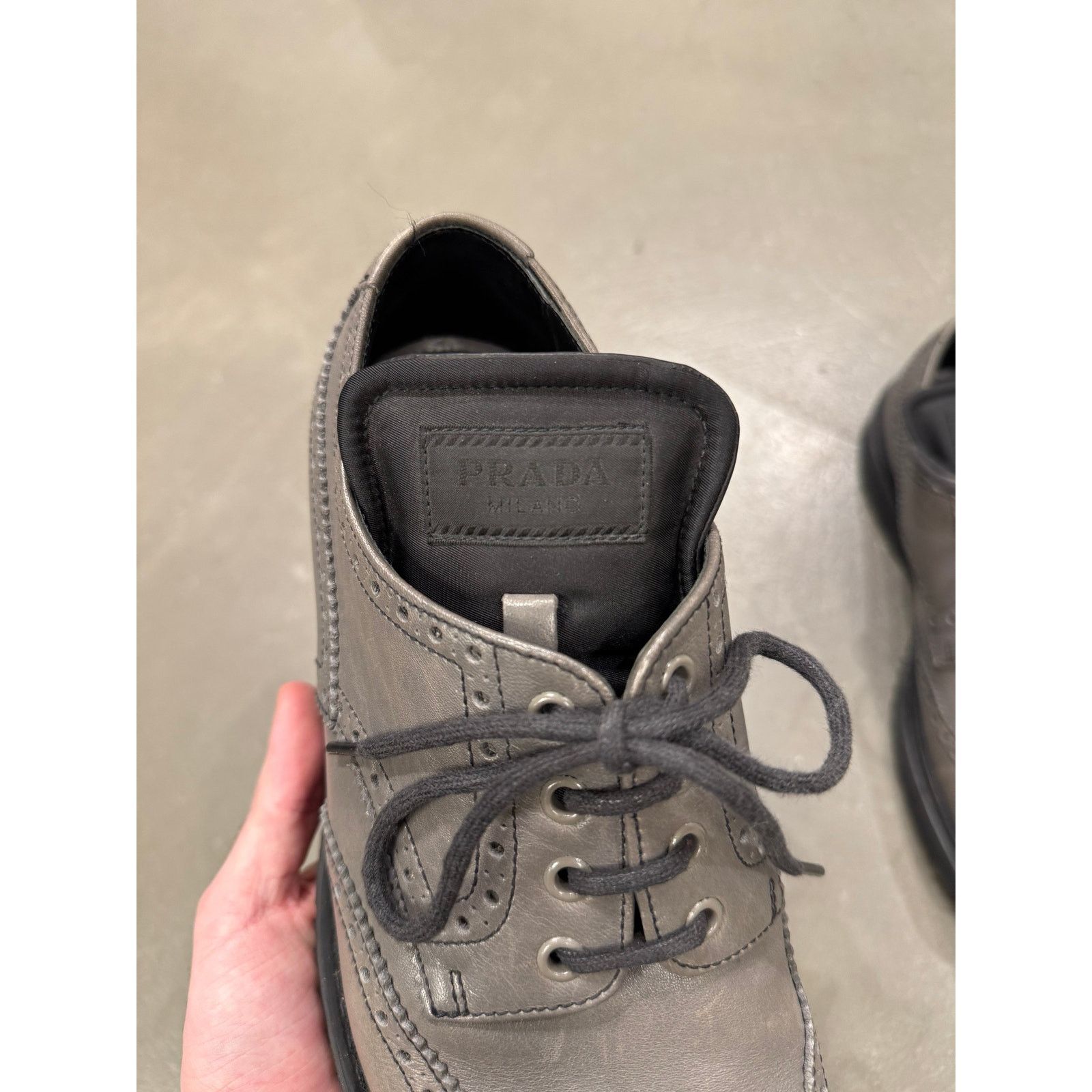Prada 2000s Prada grey leather derby shoes Size US 12 / IT 42 - 6 Thumbnail