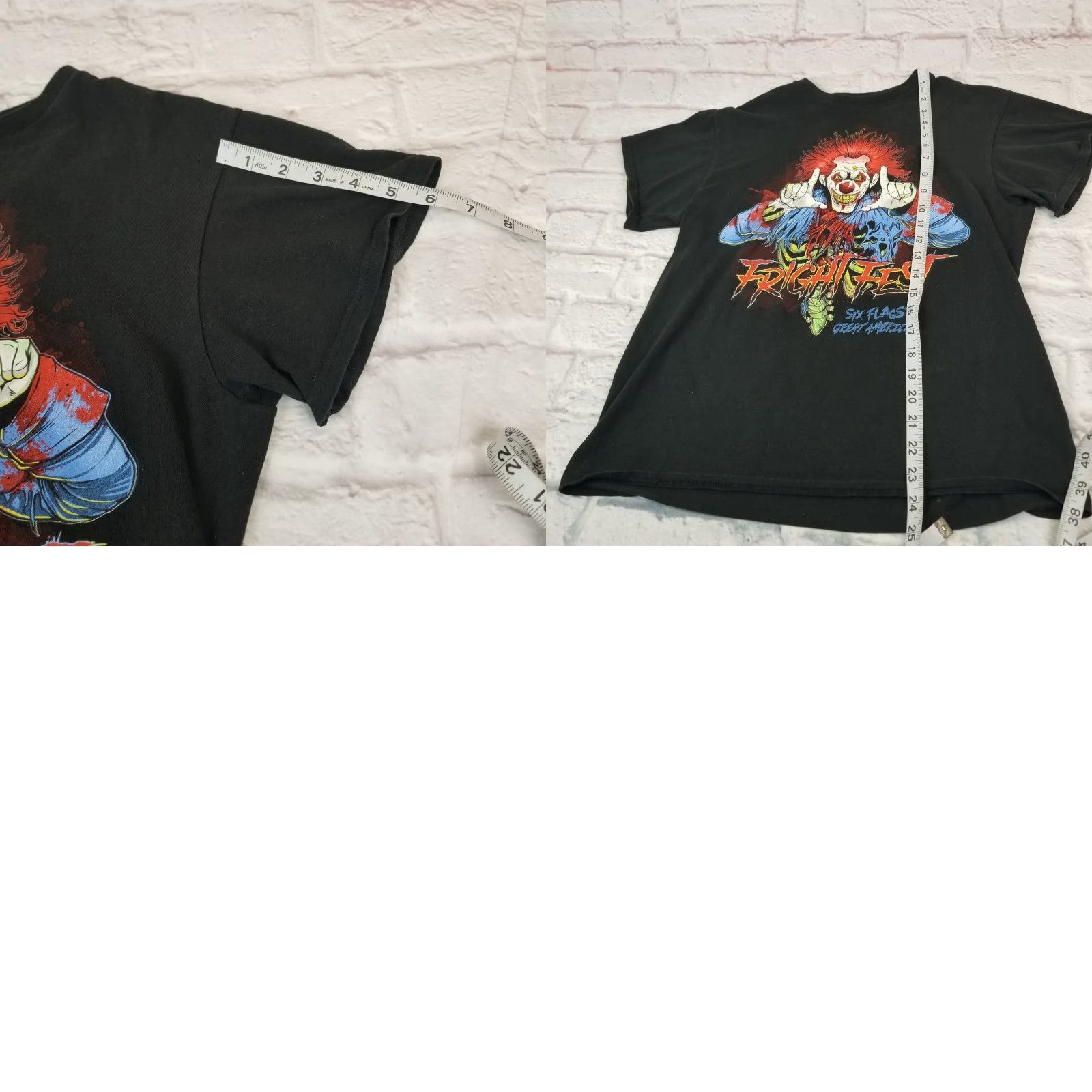 Vintage Six Flags T-Shirt Medium Black Glow in Dark Fright Fest Killer Clown Halloween Mens Size US M / EU 48-50 / 2 - 8 Thumbnail