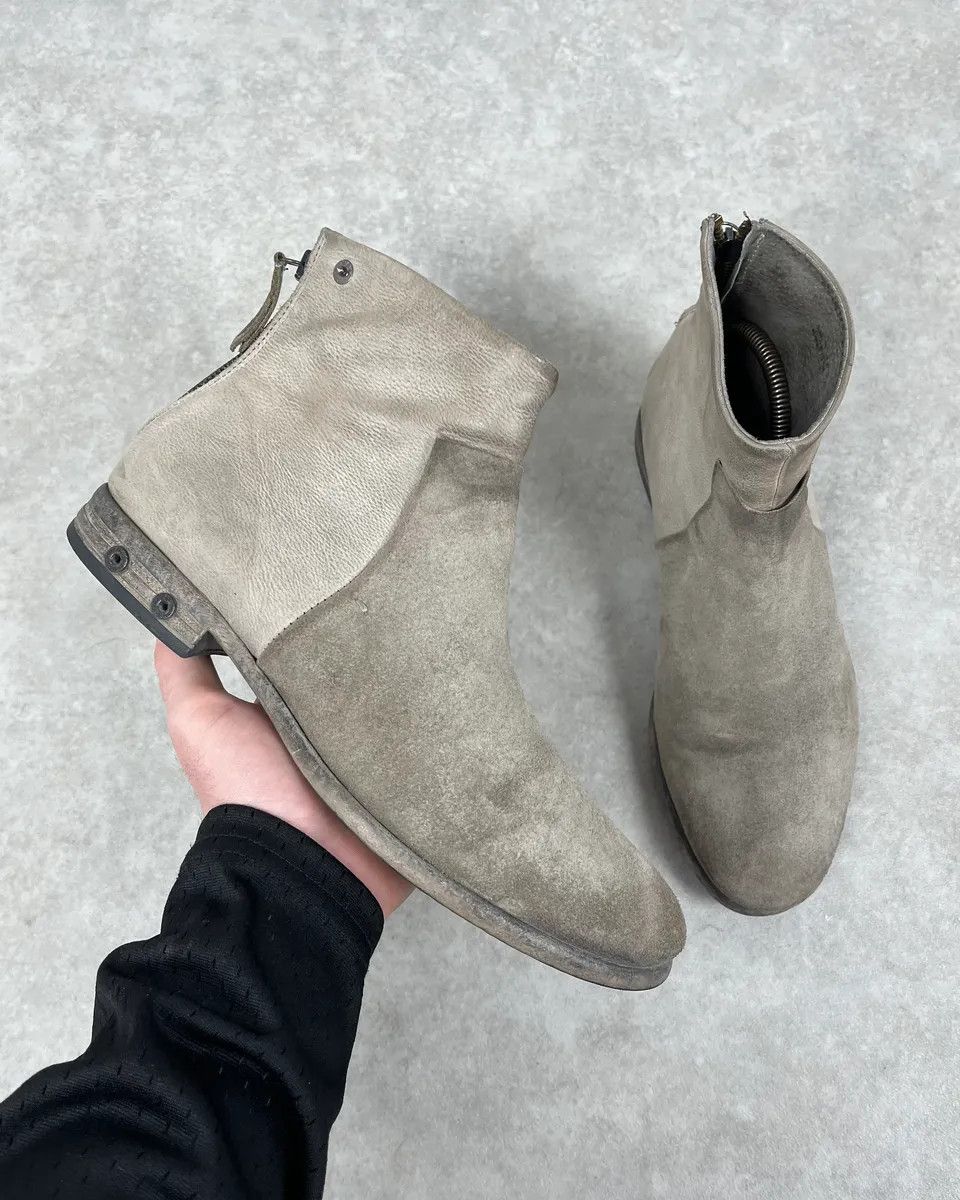 Diesel Diesel White & Grey Avant-Garde Aged Leather Boots Size US 8 / EU 41 - 1 Thumbnail