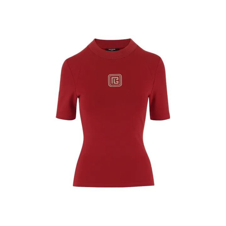 Balmain Red Logo Short Sleeve T-Shirt -2507