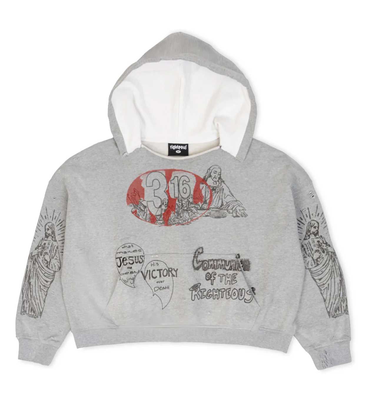 Other Righteous 3:16 Distressed Hoodie Grey Size US XL / EU 56 / 4 - 1 Thumbnail