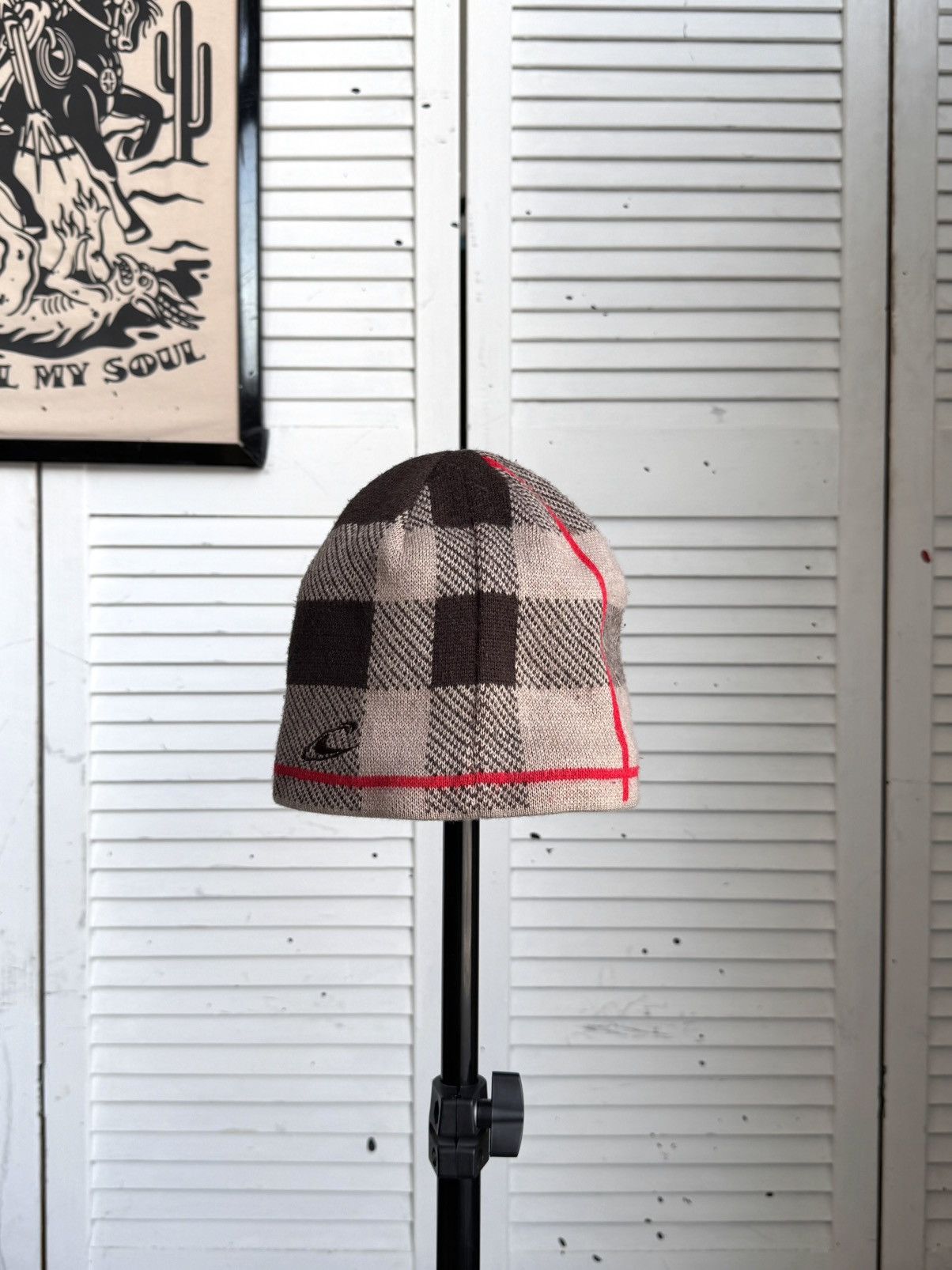 O'Neill Vintage O’Neill Burberry Style Plaid Knit Beanie Hat Ski Y2K Size ONE SIZE - 6 Thumbnail