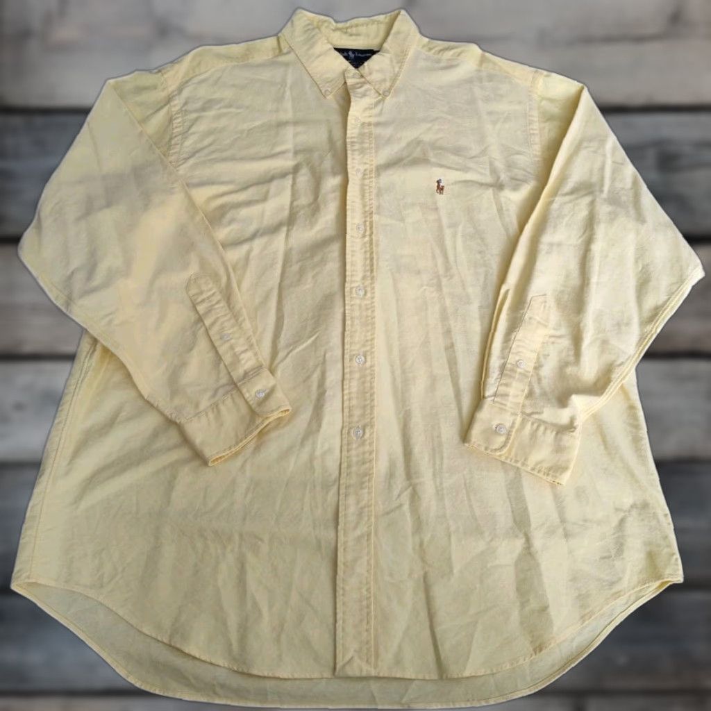 Ralph Lauren VINTAGE Ralph Lauren Yarmouth Shirt Dress Shirt 17.5/35 Mens Yellow 100% Cotton Button-Down Classic Polo Pony Preppy Ivy League 90s Mens Size US XL / EU 56 / 4 - 1 Thumbnail